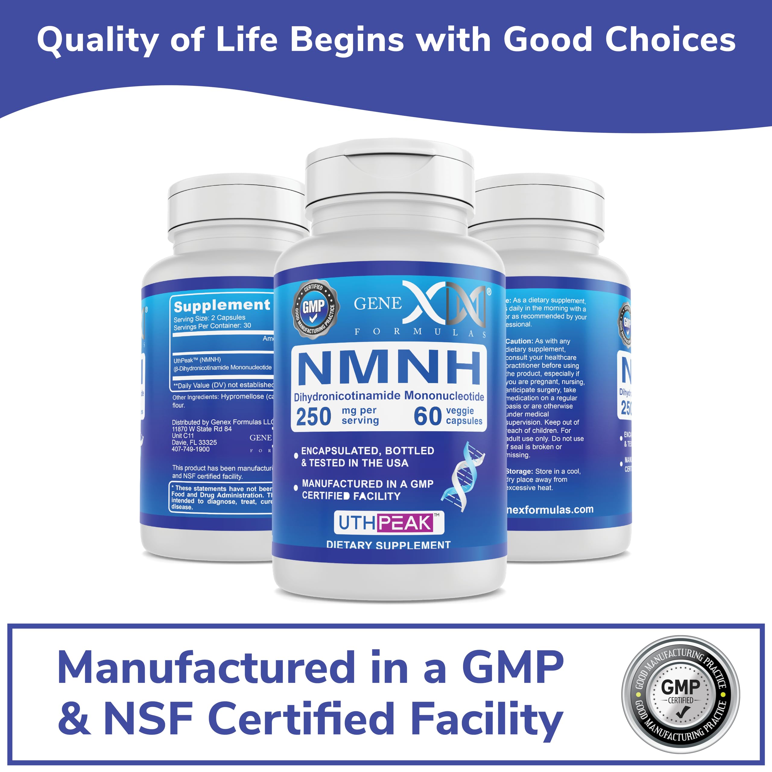 Genex Formulas 250mg NMNH (60 Capsules - 30 Servings) | Uthpeak™ NMNH (Dihydronicotinamide Mononucleotide) NAD+ Precursor for Healthy Aging - Non-GMO, Gluten-Free, Vegetarian Genex Formulas uk supplements
