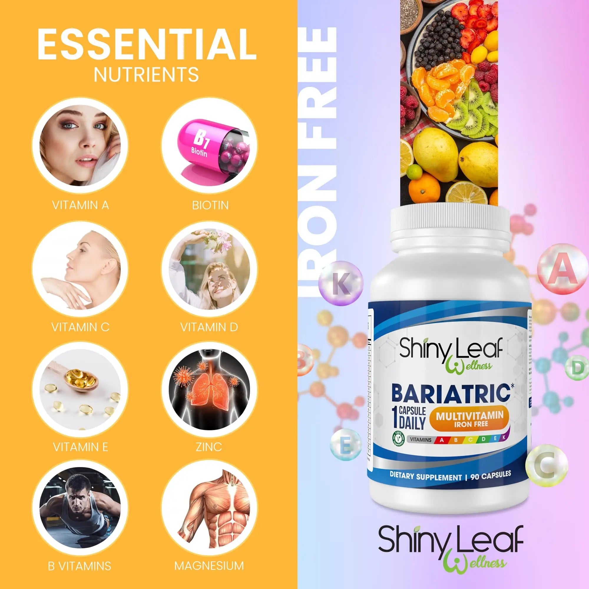 Bariatric Multivitamin Iron-Free One Capsule Per Day and CoQ10 100mg Supplement for Brain Health and Energy Management for Women and Men Shiny Leaf uk supplements