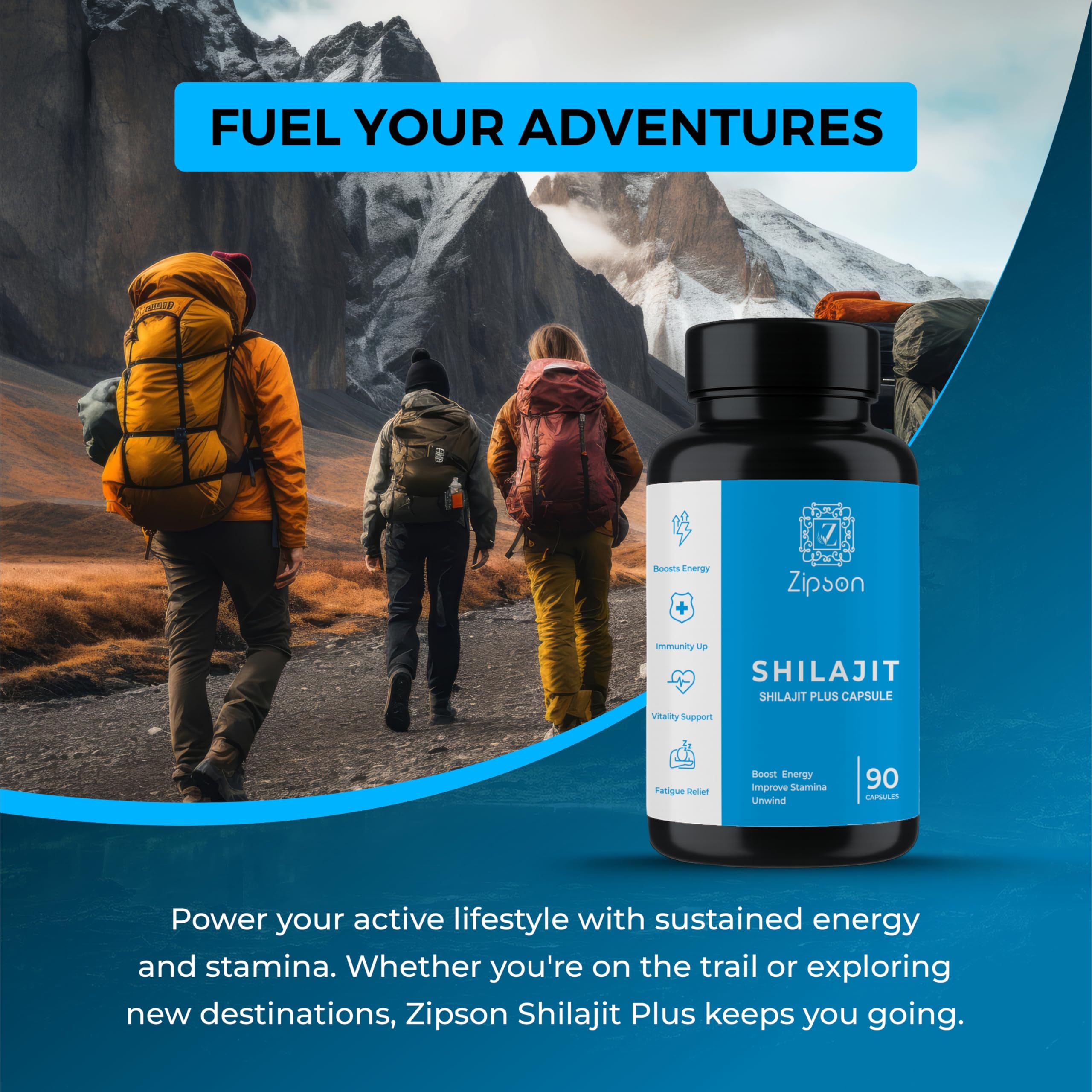ZIPSON Shilajit for Men & Women | 90 Capsules | Himalayan Formula for Extra Power, Stamina & Immune Support | with Natural Fulvic Acid | Non-GMO | 500mg Per Serving ZIPSON uk supplements