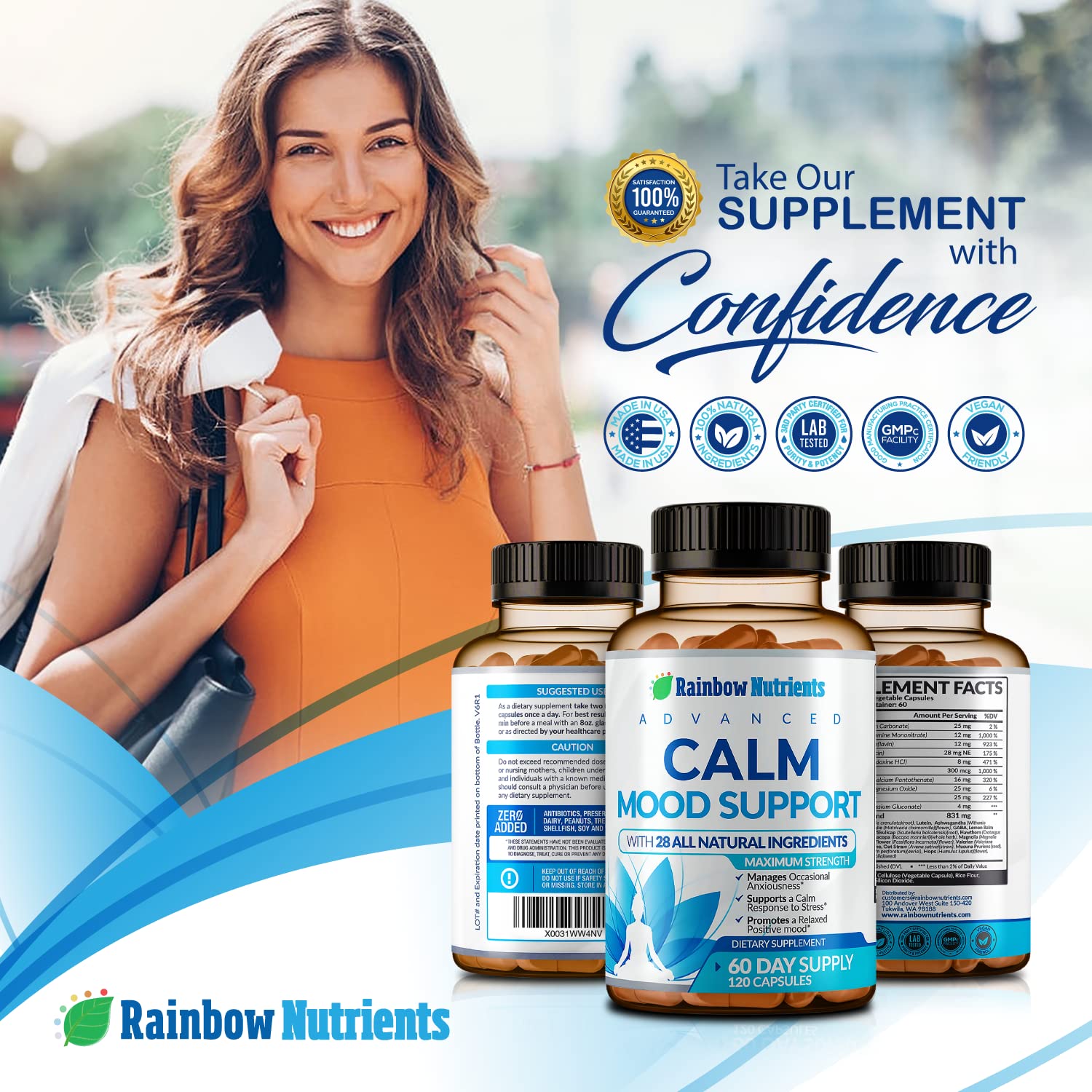 28 in 1 Calm Mood Support Supplement- Natural Happy Pills for Occasional Anxiousness & Stress, Worry feelings, Relaxation, Mental Clarity | Max Sleep & Mood Support for Women & Men|120 Vegan Capsules Rainbow Nutrients, LLC uk supplements