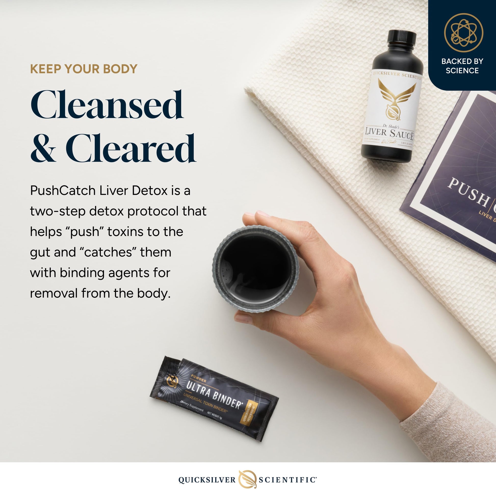Quicksilver Scientific PushCatch Liver Detox Cleanse - 2 Piece Kit with Ultra Binder (Packets) & Liver Sauce (Liver Support Supplement with Milk Thistle Extract) to Support GI Detox & Toxin Binding Quicksilver Scientific uk supplements