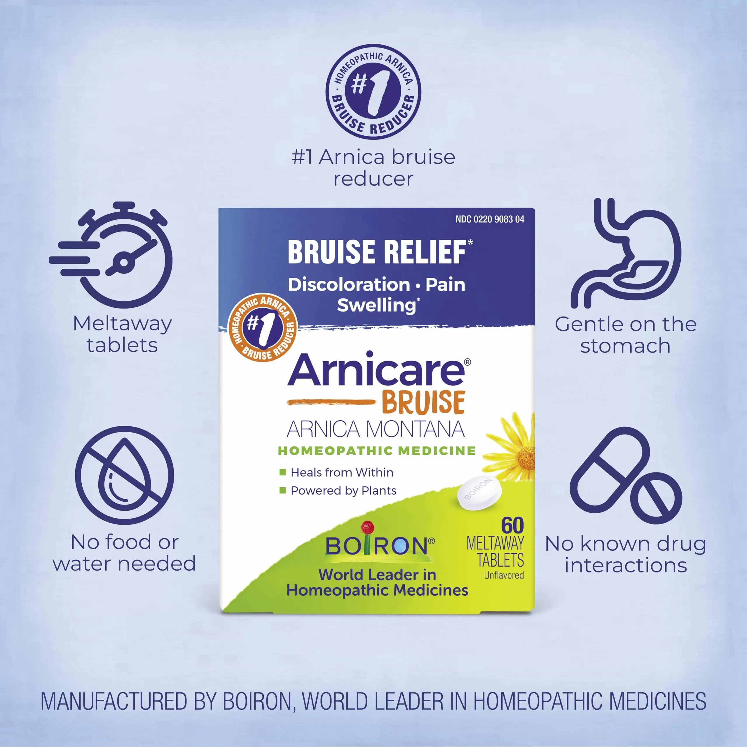 Boiron Arnicare Bruise for Relief of Pain or Swelling from Injuries, and Discoloration of Bruises - 60 Tablets Boiron uk supplements