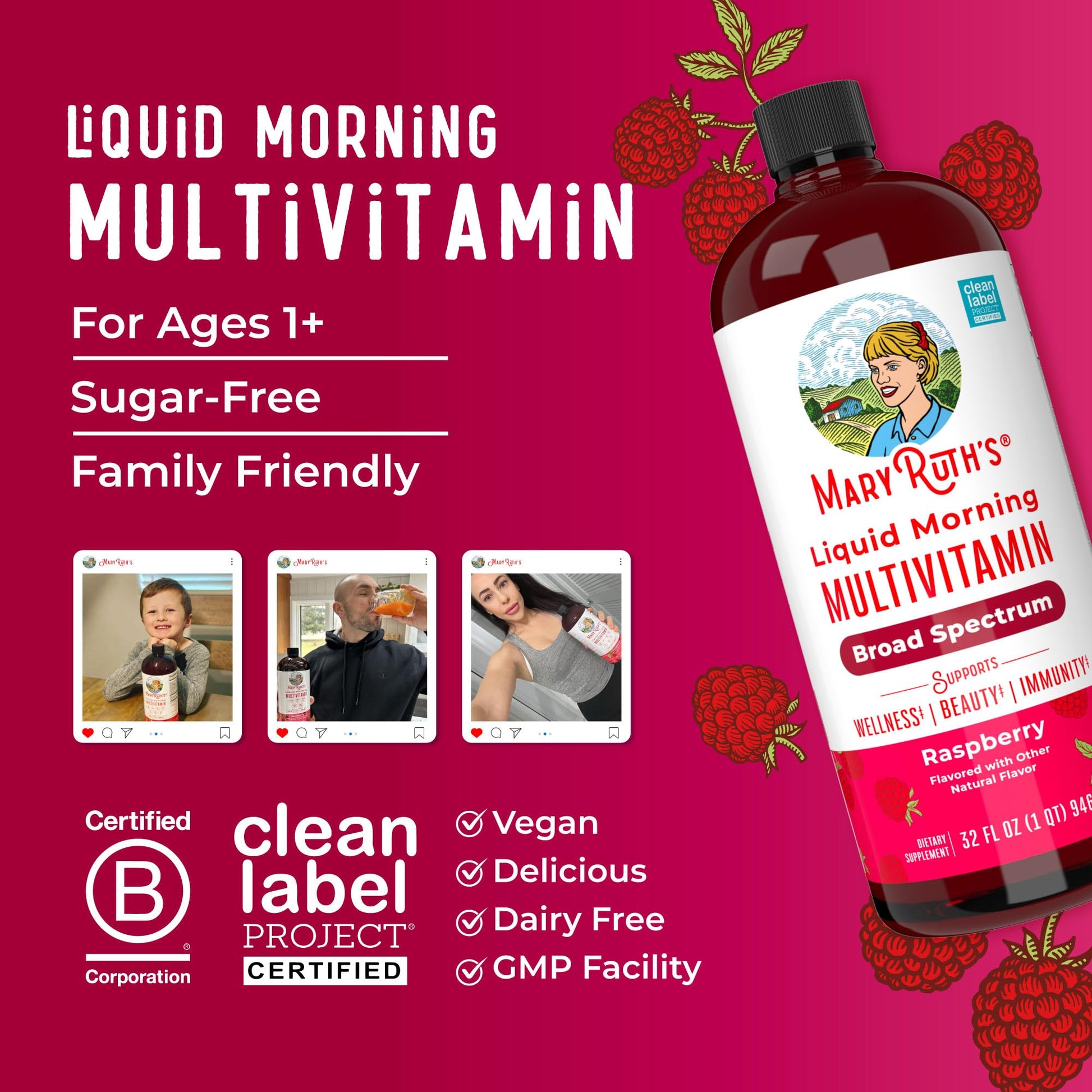 MARYRUTH'S Liquid Morning Multivitamin for Women, Men & Kids | Vitamin A C D E B6 B12 Biotin Zinc | Beauty | Vegan | Non-GMO | Gluten Free | 32 Servings MARYRUTH'S uk supplements
