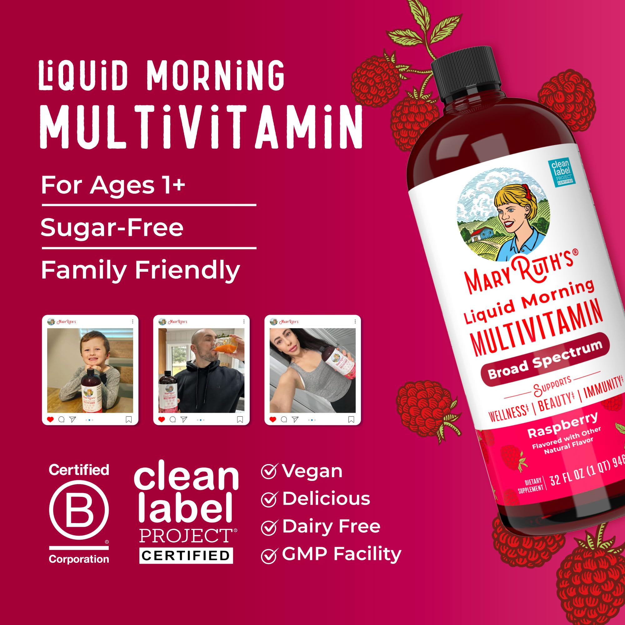 MARYRUTH'S Liquid Morning Multivitamin for Women, Men & Kids | Vitamin A C D E B6 B12 Biotin Zinc | Beauty | Vegan | Non-GMO | Gluten Free | 32 Servings MARYRUTH'S uk supplements
