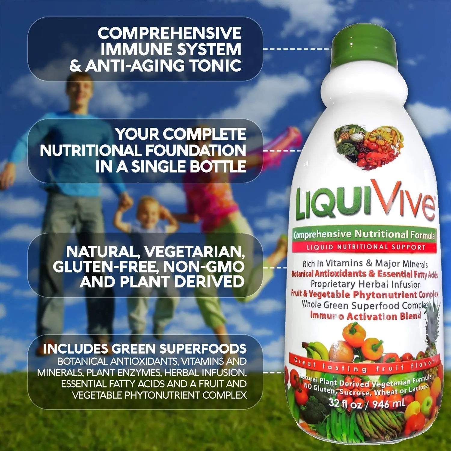 LiquiVive Liquid Vitamins Mega Nutrition | Vegetarian Daily Multivitamin Balance Immune Support Booster Superfood of Nature | Vitamin C D3 A B12 E K | Life Miracle uk supplements