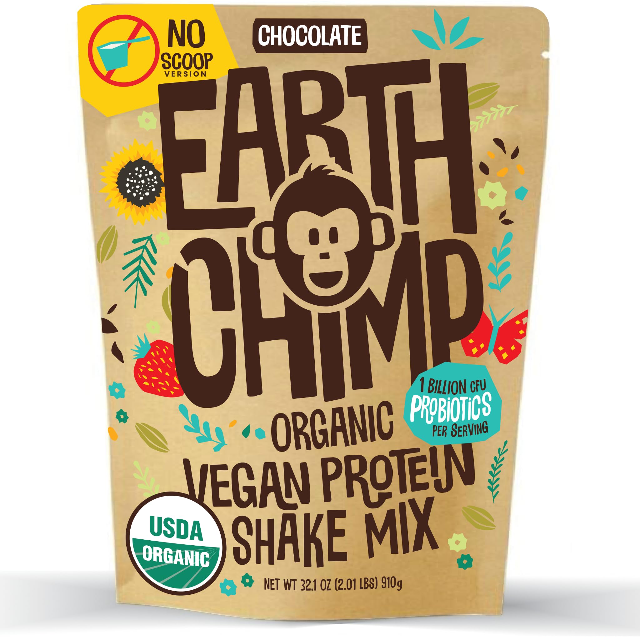 EarthChimp Organic Vegan Protein Powder - with Probiotics - Non GMO, Dairy Free EarthChimp uk supplements