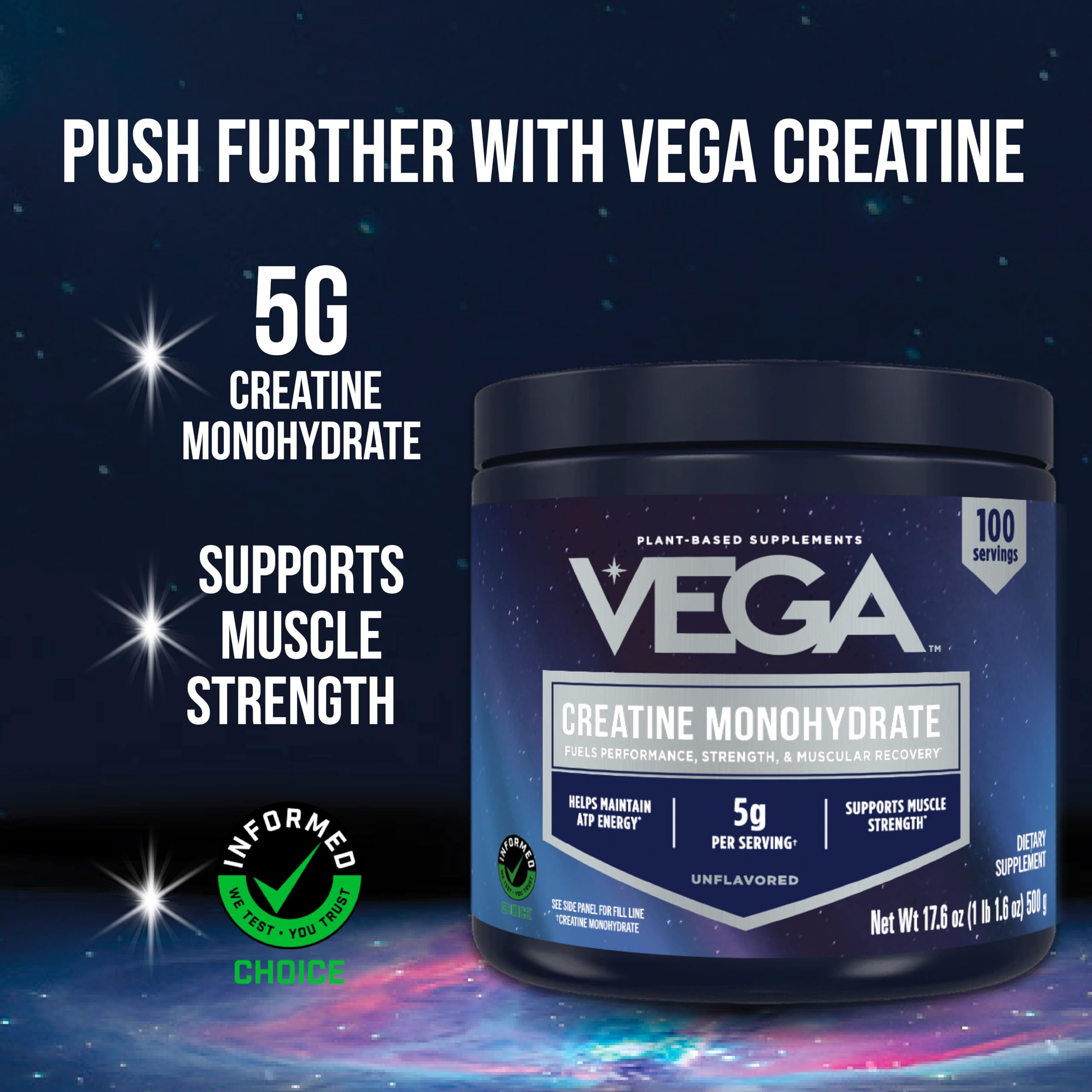 Vega Creatine Monohydrate Micronized Powder, Pure Unflavored, 100 Servings, 5000mg Per Serving, 17.6 oz Vega uk supplements