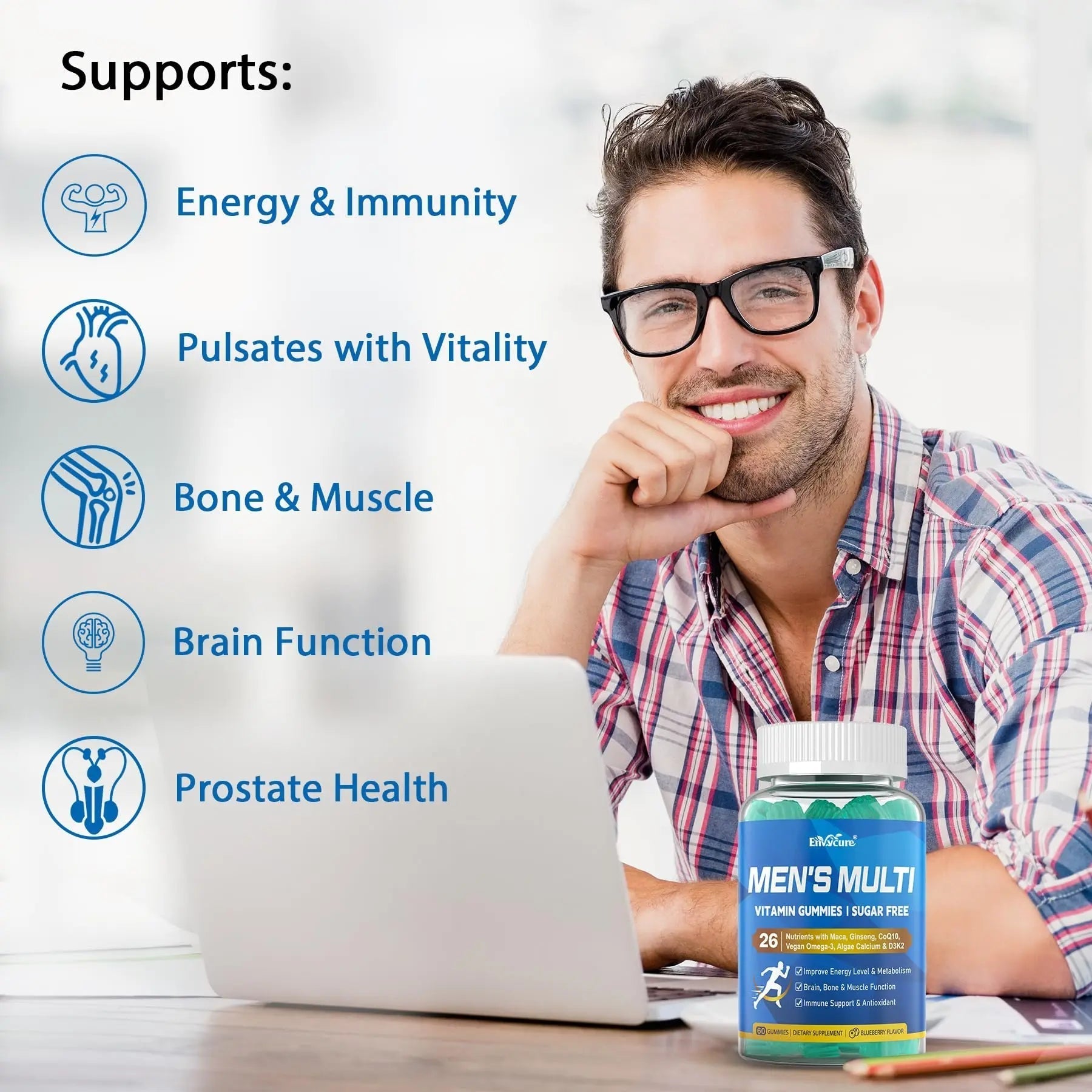 Methylated Multivitamin for Men Gummies, Vegan Omega 3, CoQ10, Zinc, Vitamin A C D3 K2 E B Complex, Calcium, Magnesium, Lycopene EnvyCure uk supplements