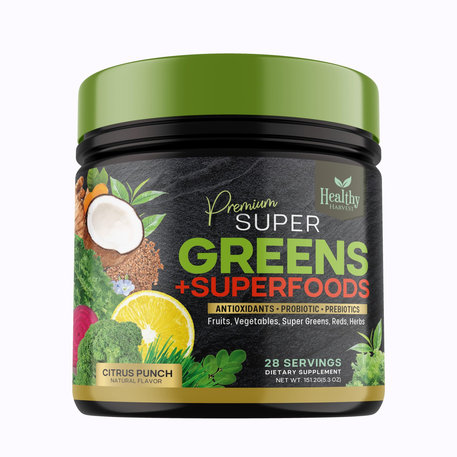 Greens Powder Superfood Supplement - Super Green Reds Smoothie Mix Blend with Spirulina Healthy Harvest Nutrition uk supplements