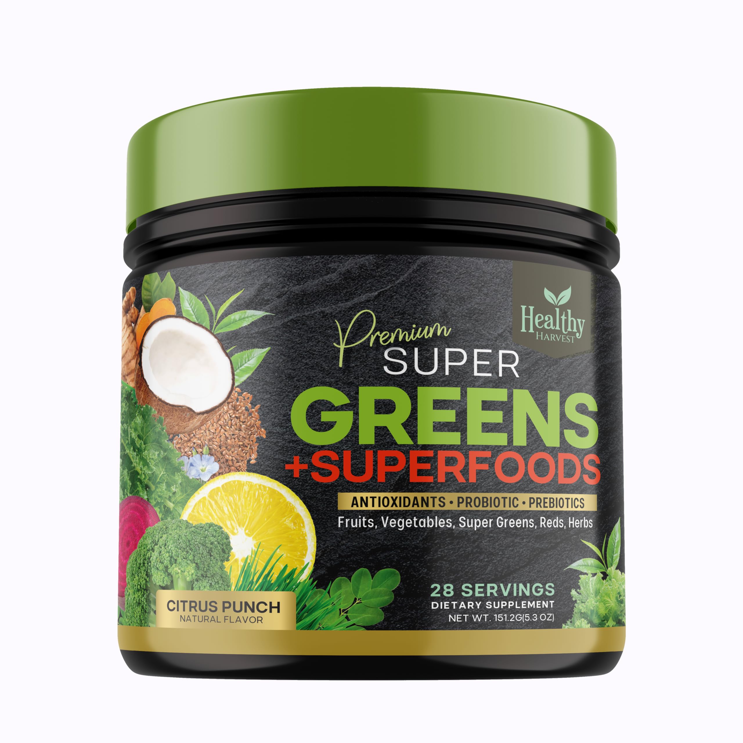 Greens Powder Superfood Supplement - Super Green Reds Smoothie Mix Blend with Spirulina Healthy Harvest Nutrition uk supplements