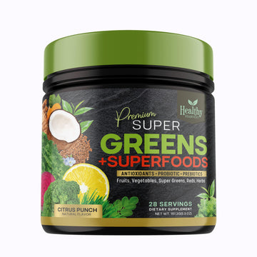 Greens Powder Superfood Supplement - Super Green Reds Smoothie Mix Blend with Spirulina Healthy Harvest Nutrition uk supplements
