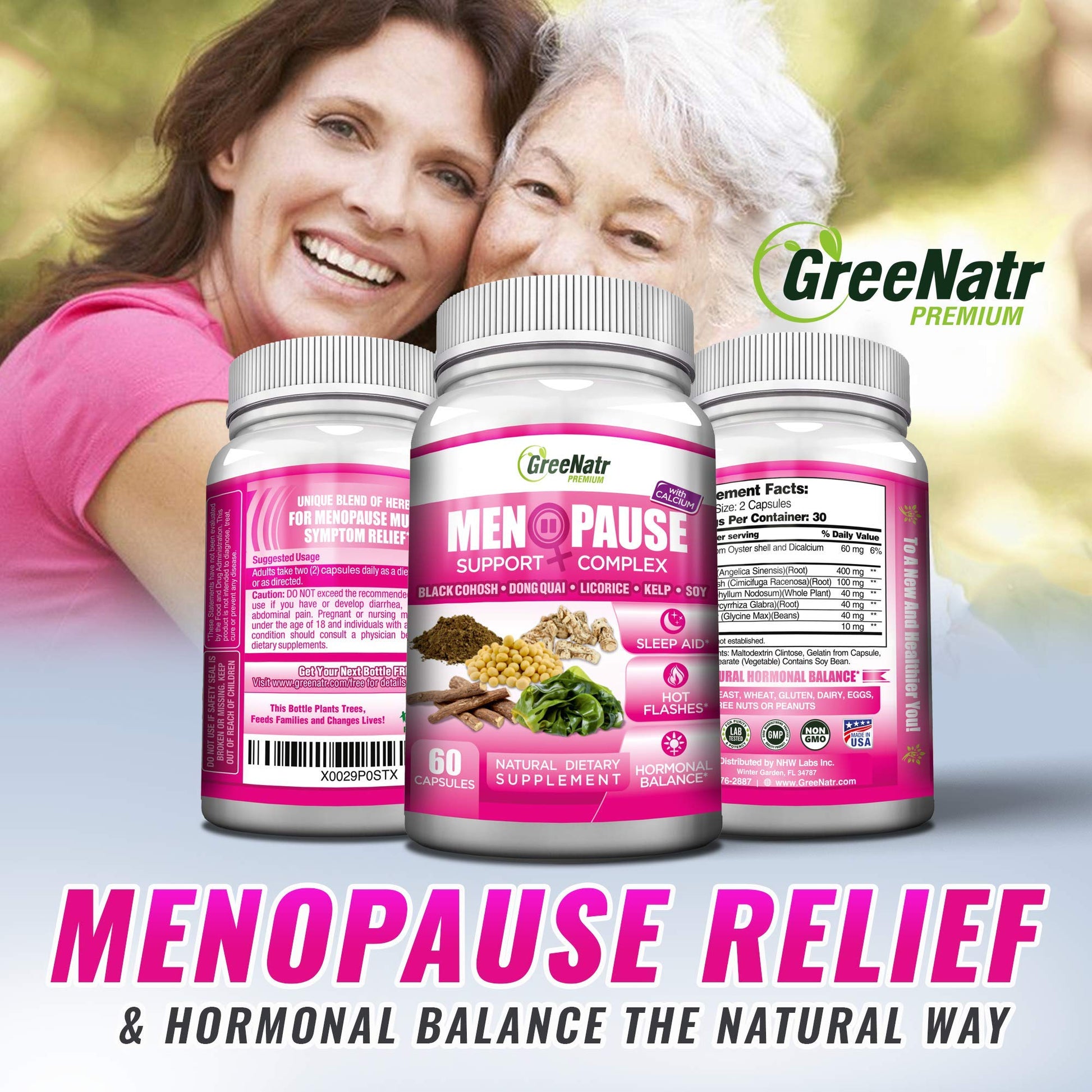 GreeNatr Menopause Supplements for Women - Perimenopause Supplements Women with Dong Quai & Black Cohosh for Menopause Hot Flashes - Menopause Support for Sleep Quality & Hormone Balance - 60 Caps GreeNatr uk supplements