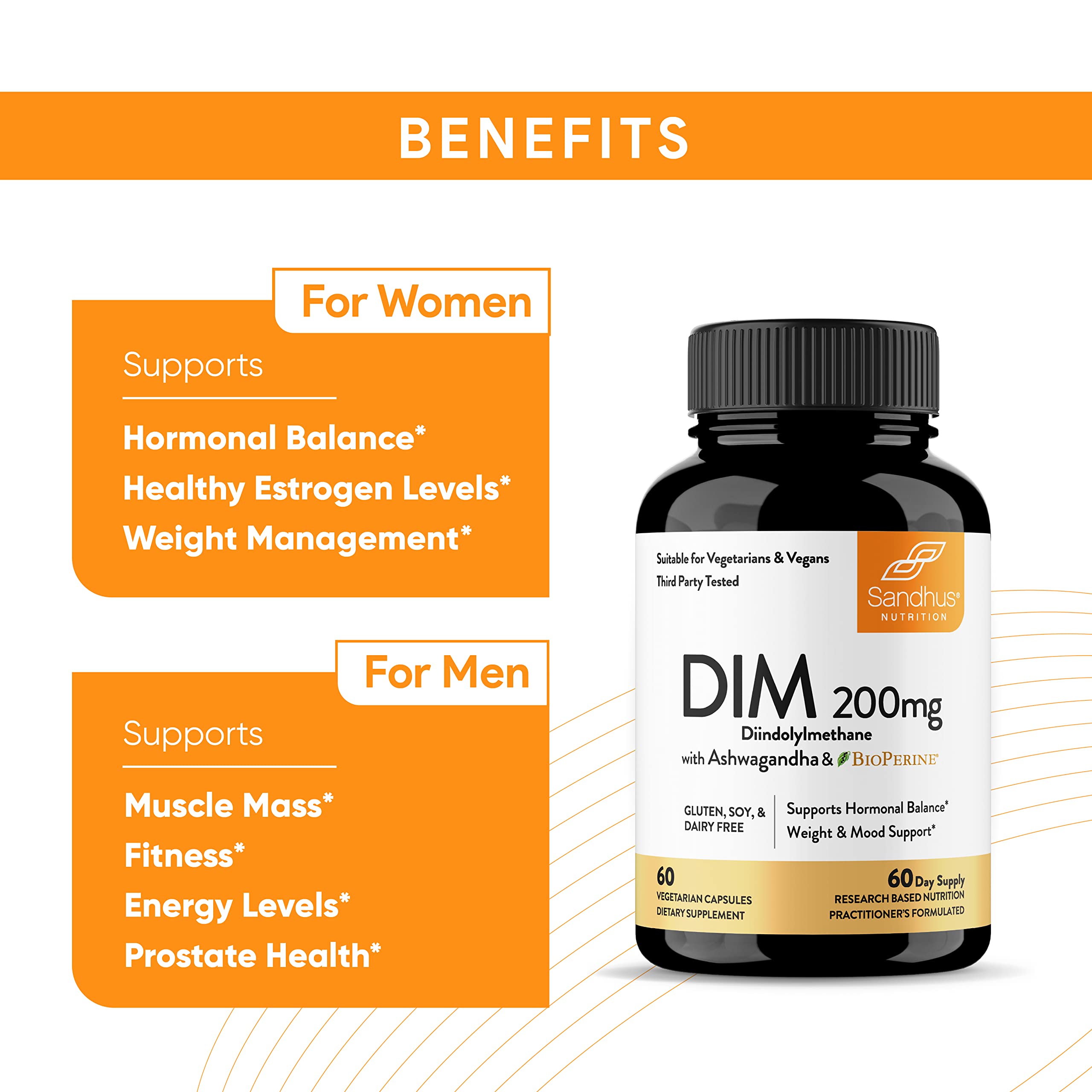 Sandhu's DIM Supplement 200 mg -60 Capsules - Diindolymethane with Ashwagandha & Bioperine Hormone Balance for Women & Men, Hormonal Acne Supplements Sandhu's uk supplements
