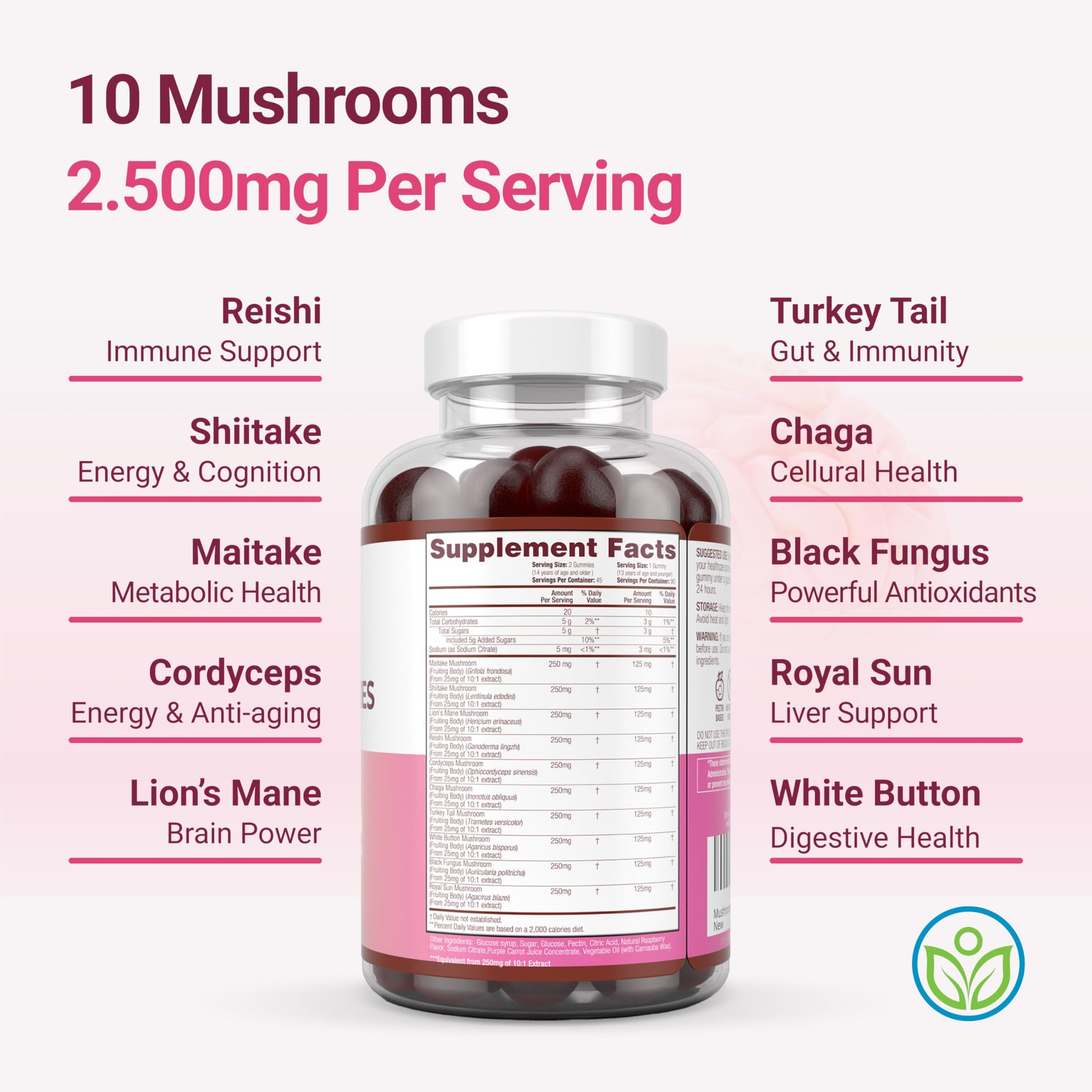 World's First Mushroom Complex Gummies with Lions Mane, Immune Support & Stress Relief, Nootropic Mushroom Supplement for Adults & Children (90 Chews 2500mg/serving) Purify Life uk supplements