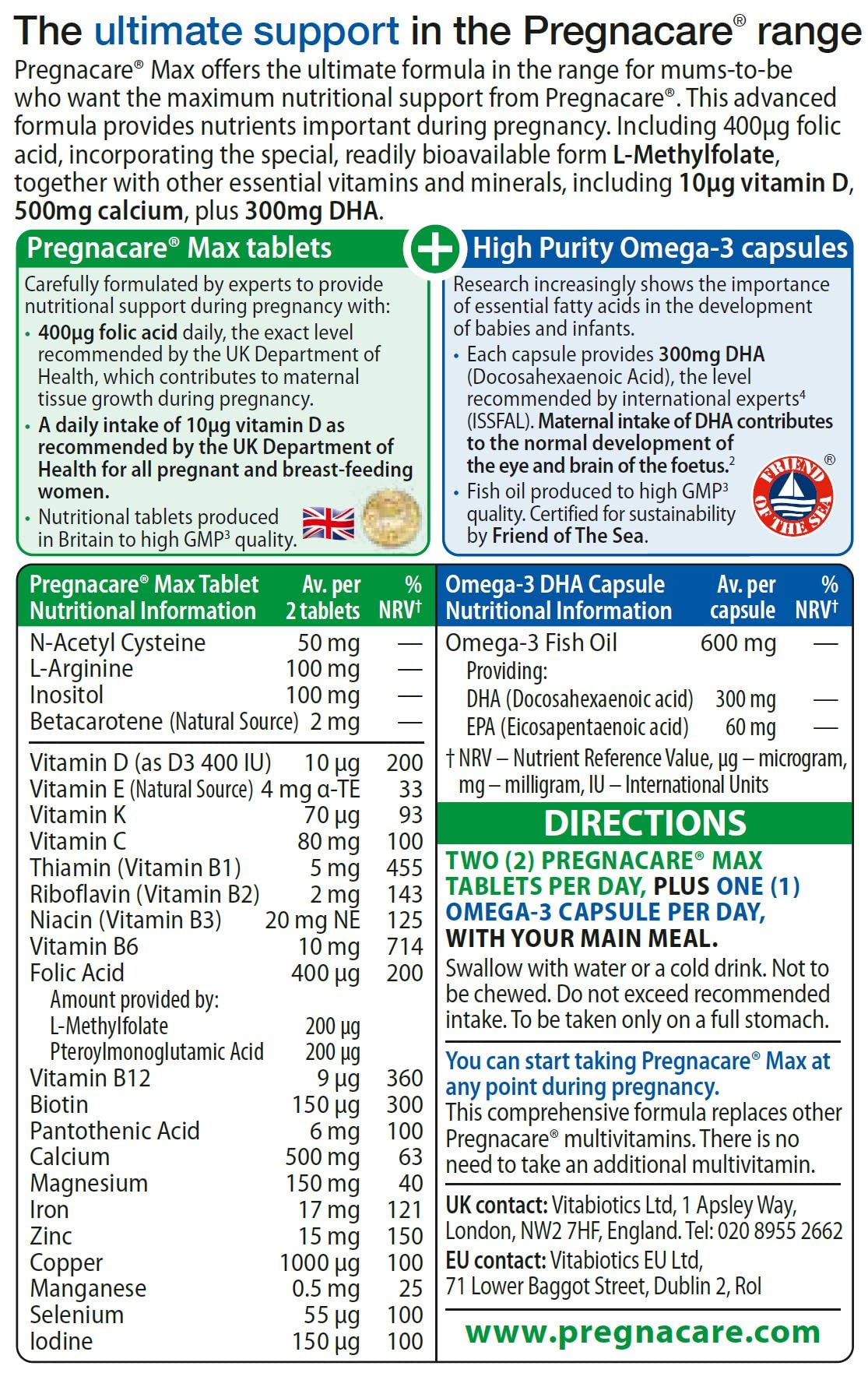 Pregnacare Max, White, 84 Count (Pack of 1) Pregnacare uk supplements