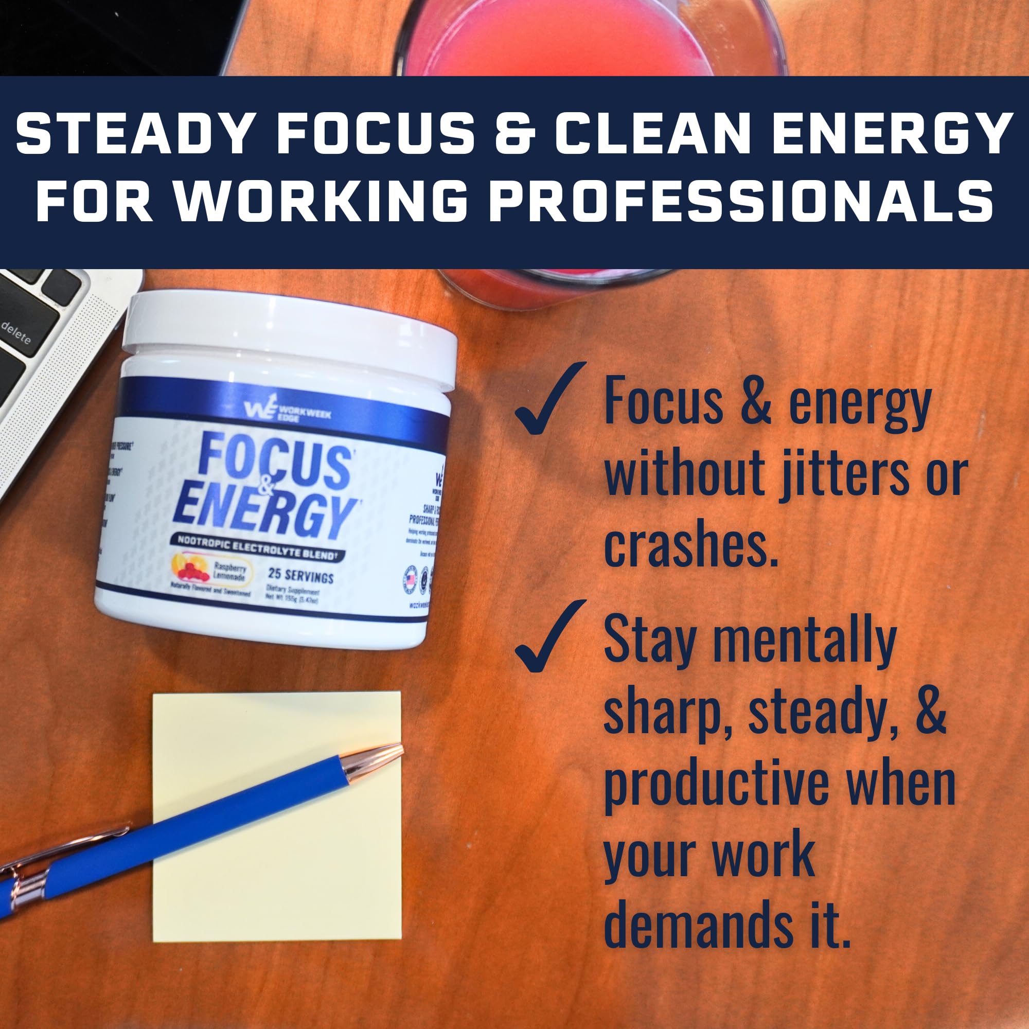 Workweek Edge Focus & Energy Drink Mix Powder – Zero Sugar, 100mg Caffeine + L-Theanine + L-Tyrosine Calm Nootropic Supplement for Steady Focus & Clean Energy – (25 Servings) Workweek Edge uk supplements