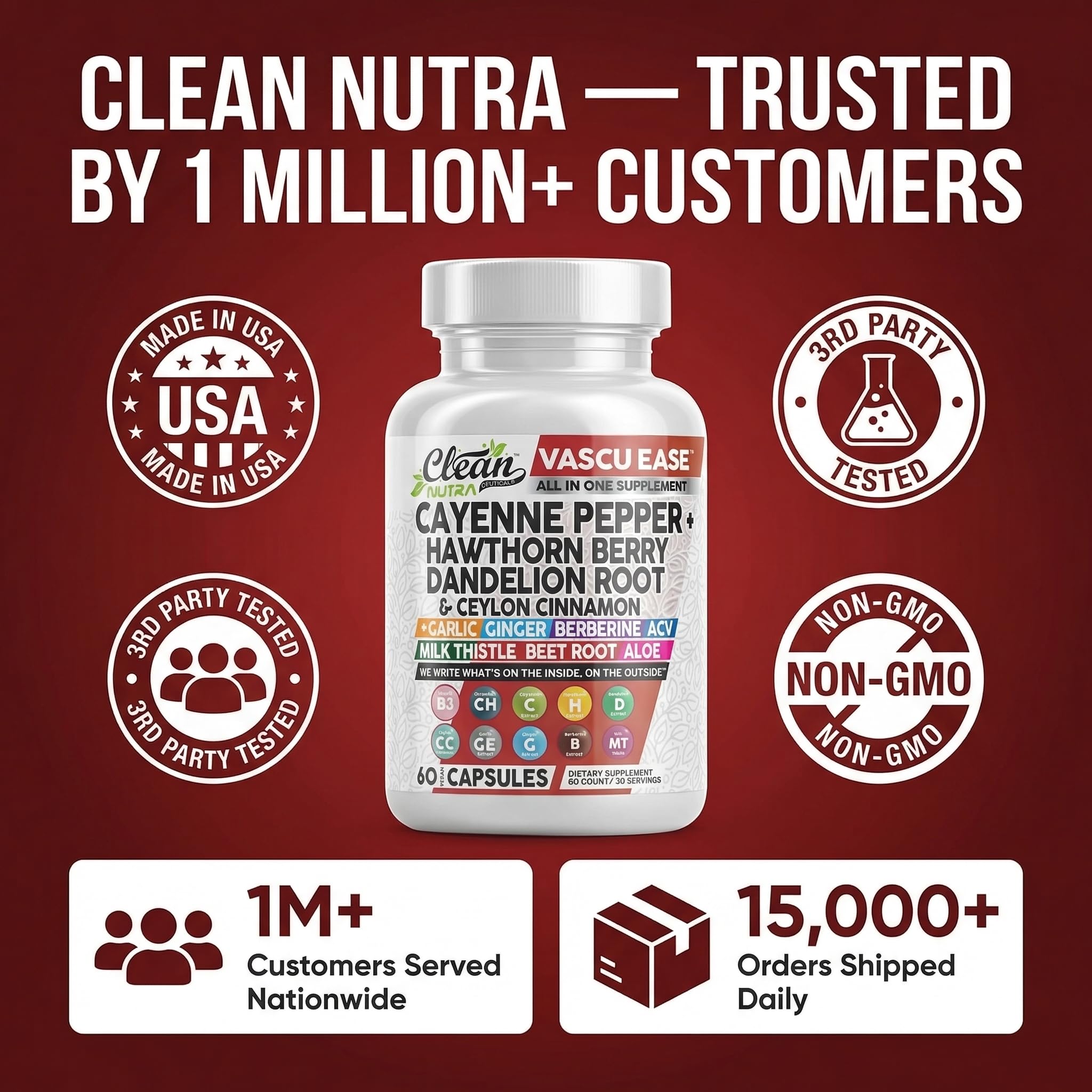 Clean Nutra Cayenne Pepper Capsules Supplement with Hawthorn Berry, Dandelion Root, Ceylon Cinnamon, Garlic, Ginger, Berberine, Apple Cider Vinegar, Milk Thistle, Beet Root, Aloe Vera Pills & More Clean Nutraceuticals uk supplements