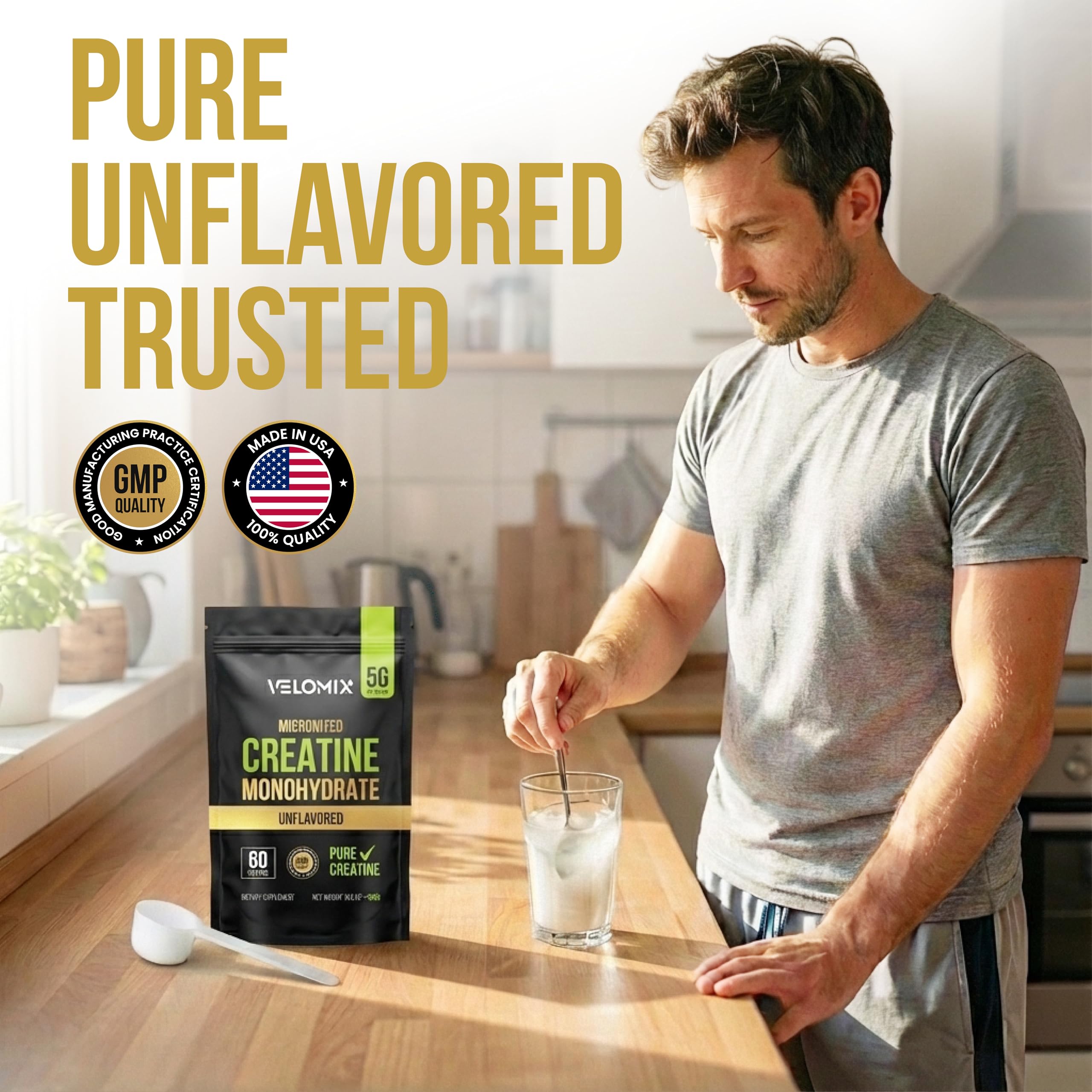 VELOMIX Micronized Creatine Monohydrate Powder - 100% Pure Creatine Powder Unflavored and Easy to Mix | Supports Muscle Growth, Recovery, and Strength | 5000mg Per Serv (5g) - 60 Servings VELOMIX uk supplements