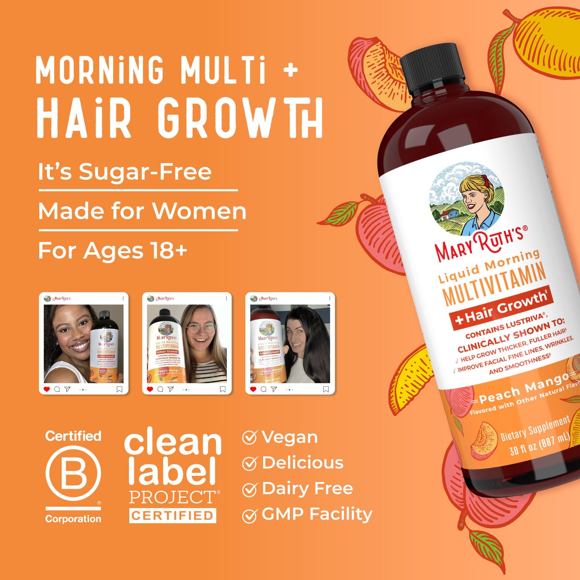 MaryRuth's Liquid Multivitamin+Hair Growth | Clinically Tested for Thicker Hair & Facial Wrinkles in Women | Biotin 10000mcg | Lustriva Hair Growth Supplement | MaryRuth Organics uk supplements