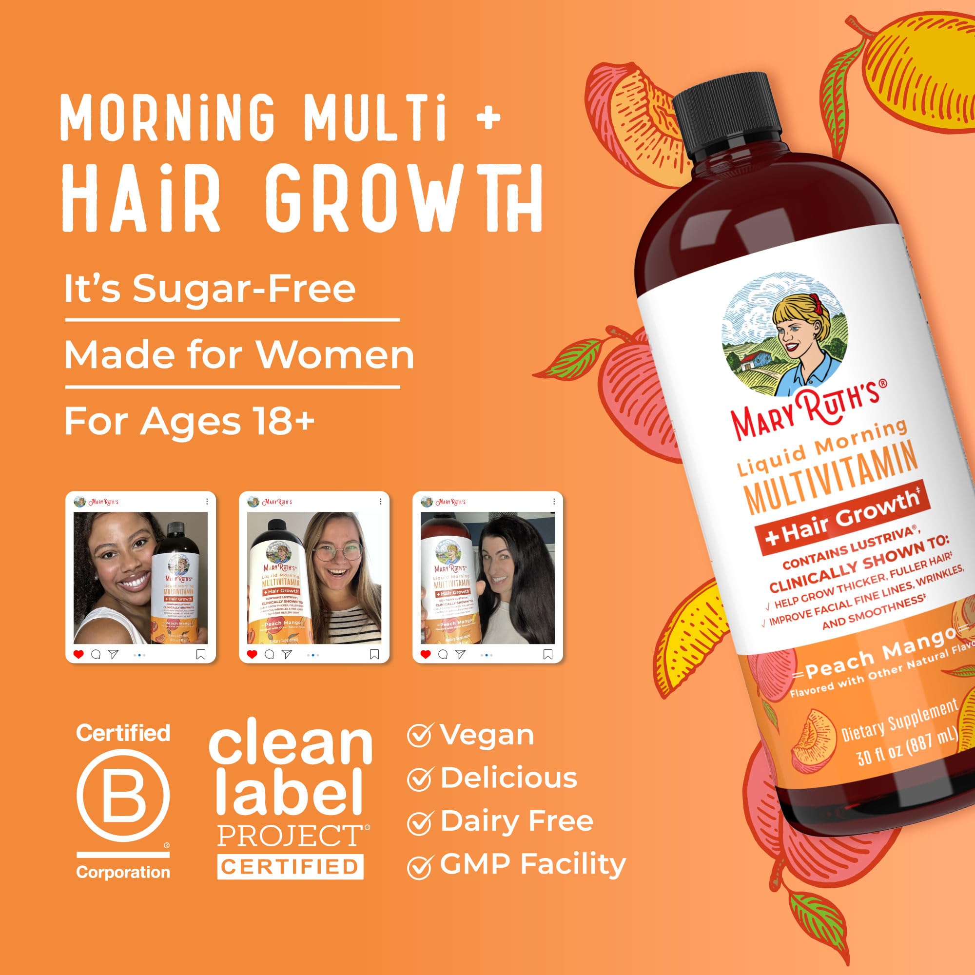 MaryRuth's Liquid Multivitamin+Hair Growth | Clinically Tested for Thicker Hair & Facial Wrinkles in Women | Biotin 10000mcg | Lustriva Hair Growth Supplement | MaryRuth Organics uk supplements