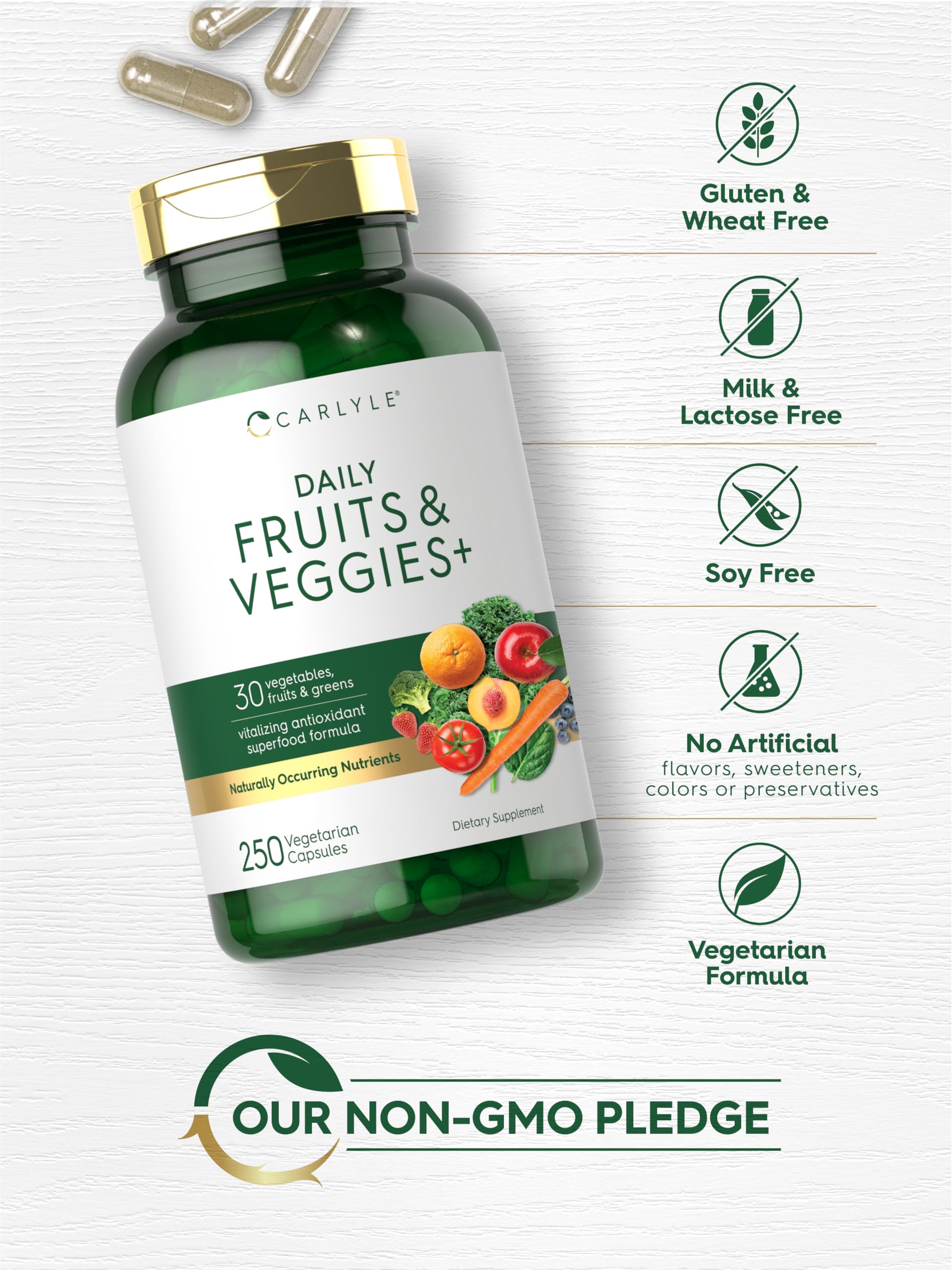 Carlyle Fruits and Veggies Supplement | 250 Capsules | Made with 30 Fruits and Vegetables | Vegetarian, Non-GMO, Gluten Free Superfood Formula Carlyle uk supplements
