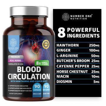 Number One Nutrition Premium Blood Circulation Supplement for Women and Men [8 Powerful Herbs & Vitamins] All Natural Blood Flow Supplement with Hawthorn, Butchers Broom and Cayenne Pepper, 90 Caps Number One Nutrition uk supplements