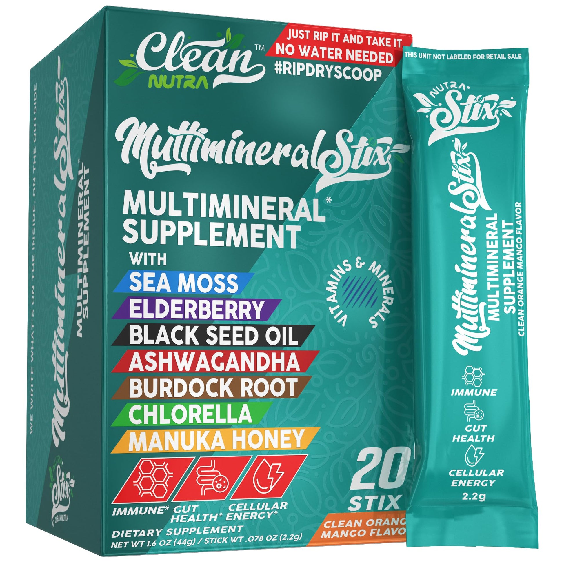 Sea Moss Powder Elderberry Ashwagandha Chlorella Manuka Honey VitaminD3 Vitamin C Zinc Spirulina Iodine Greens Detox Immune Support Sugar Free Hydration Powder Drink Mix – 20 Sticks Clean Nutraceuticals uk supplements