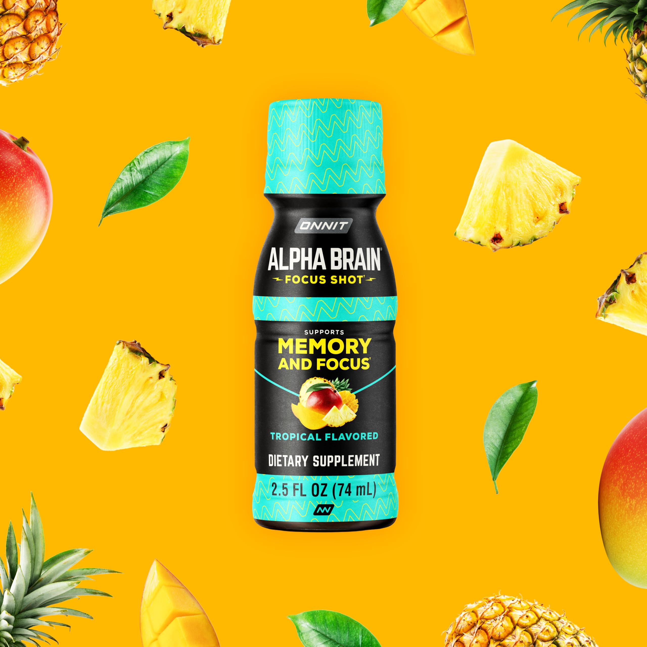 ONNIT Alpha Brain Focus Shot, Tropical Flavor, Nootropic Dietary Supplement Drink That Supports Energy, Focus, and Mood, IGEN™ Non-GMO Tested, 2.5 fl oz, 6 Count ONNIT uk supplements