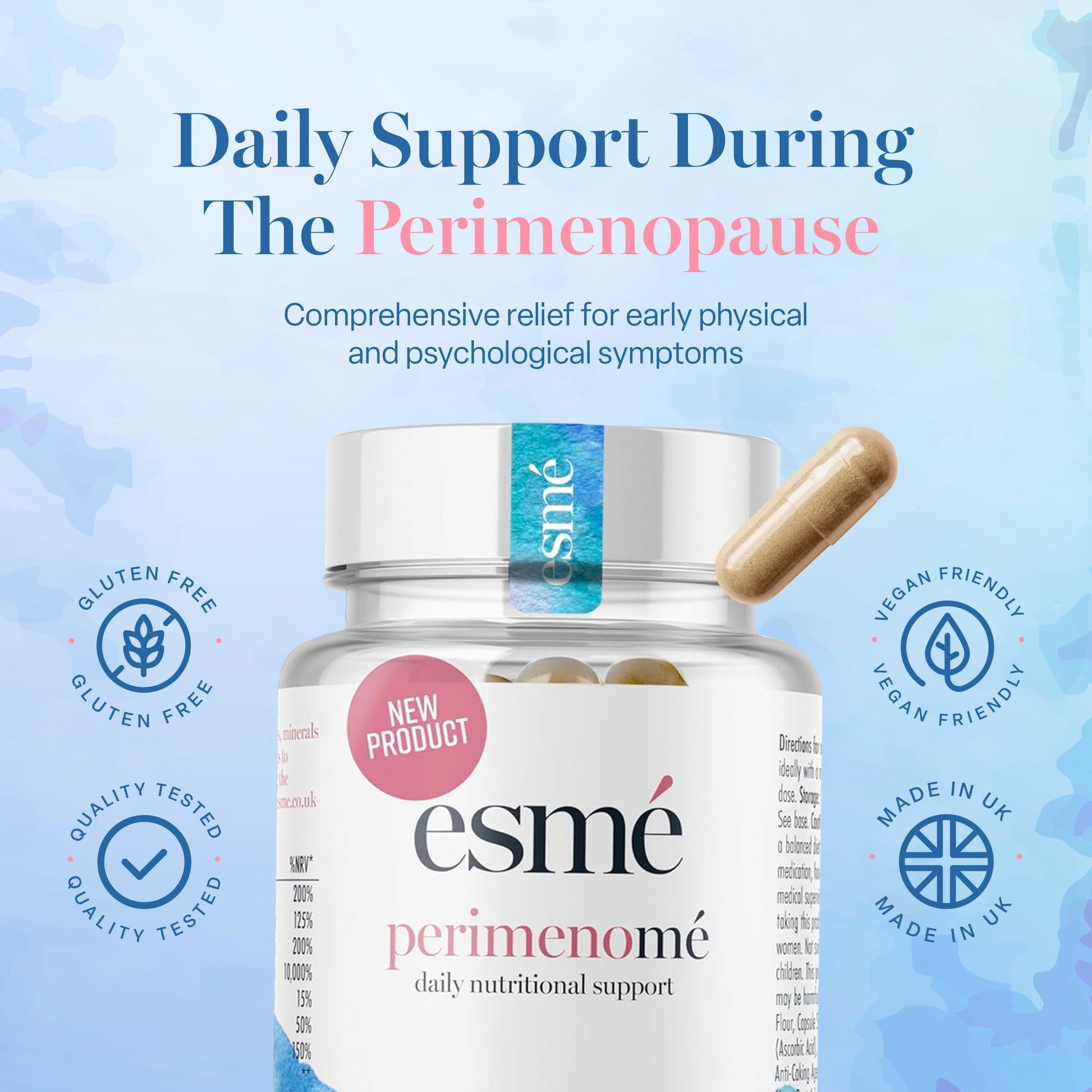 Esme Menopause Supplements Perimenopause Supplements 1 Month Supply - Daily Support for The Early Stage of Menopause – 60 Capsules - Includes Ashwagandha, Vitamins and Red Clover Esme uk supplements