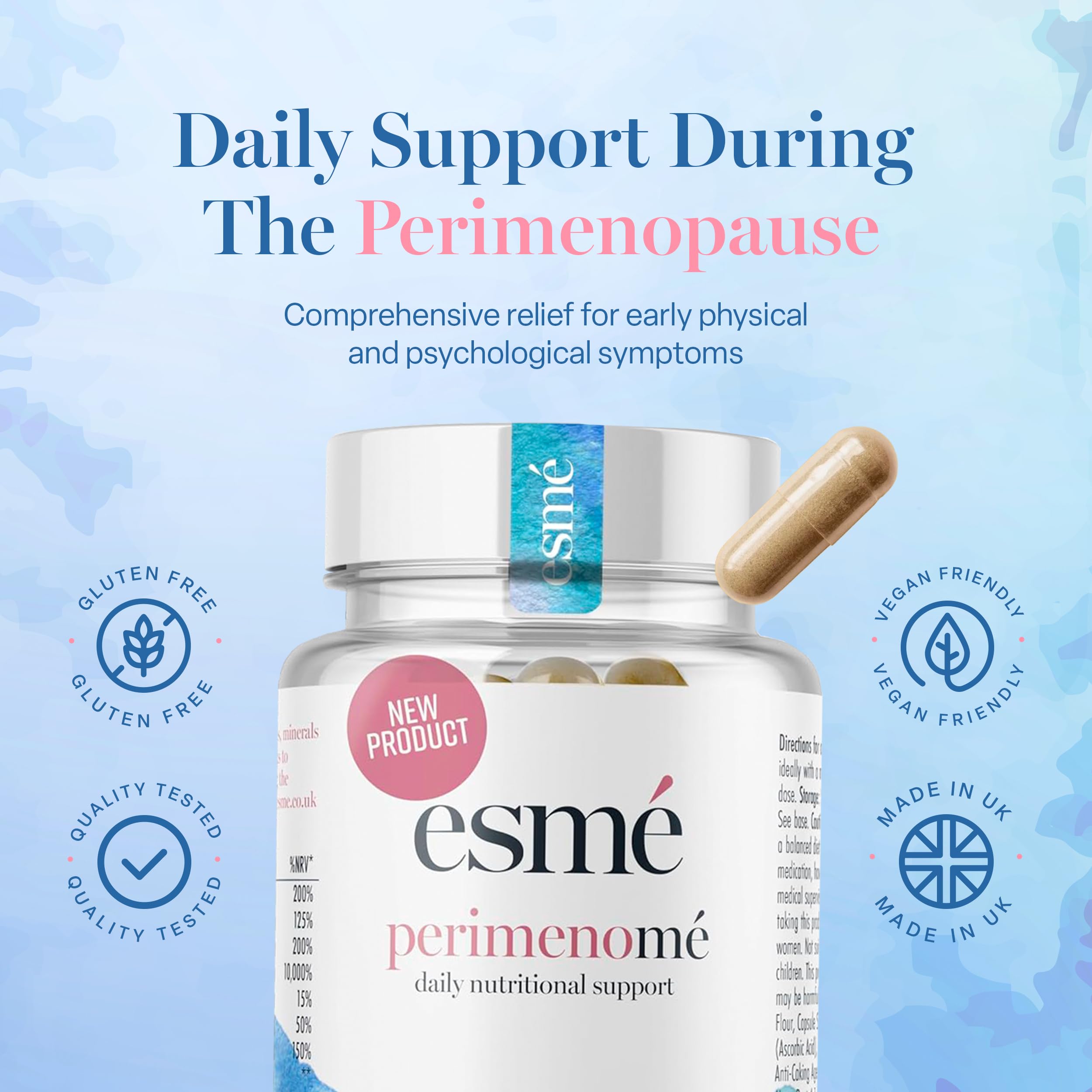 Esme Menopause Supplements Perimenopause Supplements 1 Month Supply - Daily Support for The Early Stage of Menopause – 60 Capsules - Includes Ashwagandha, Vitamins and Red Clover Esme uk supplements