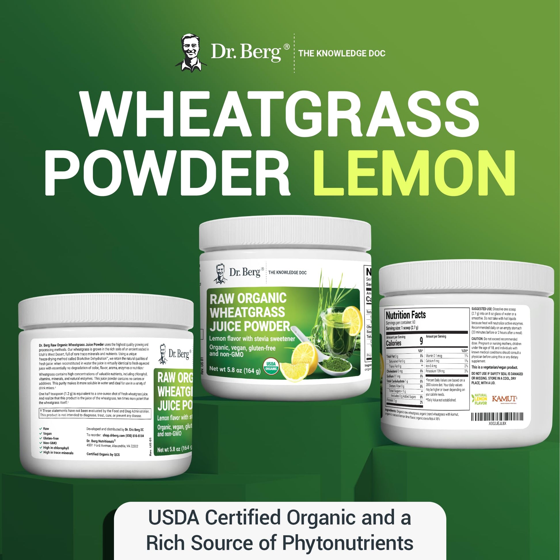 Dr. Berg's Raw Wheatgrass Juice Powder (60 Servings) - USDA Certified Organic Dr. Berg Nutritionals uk supplements