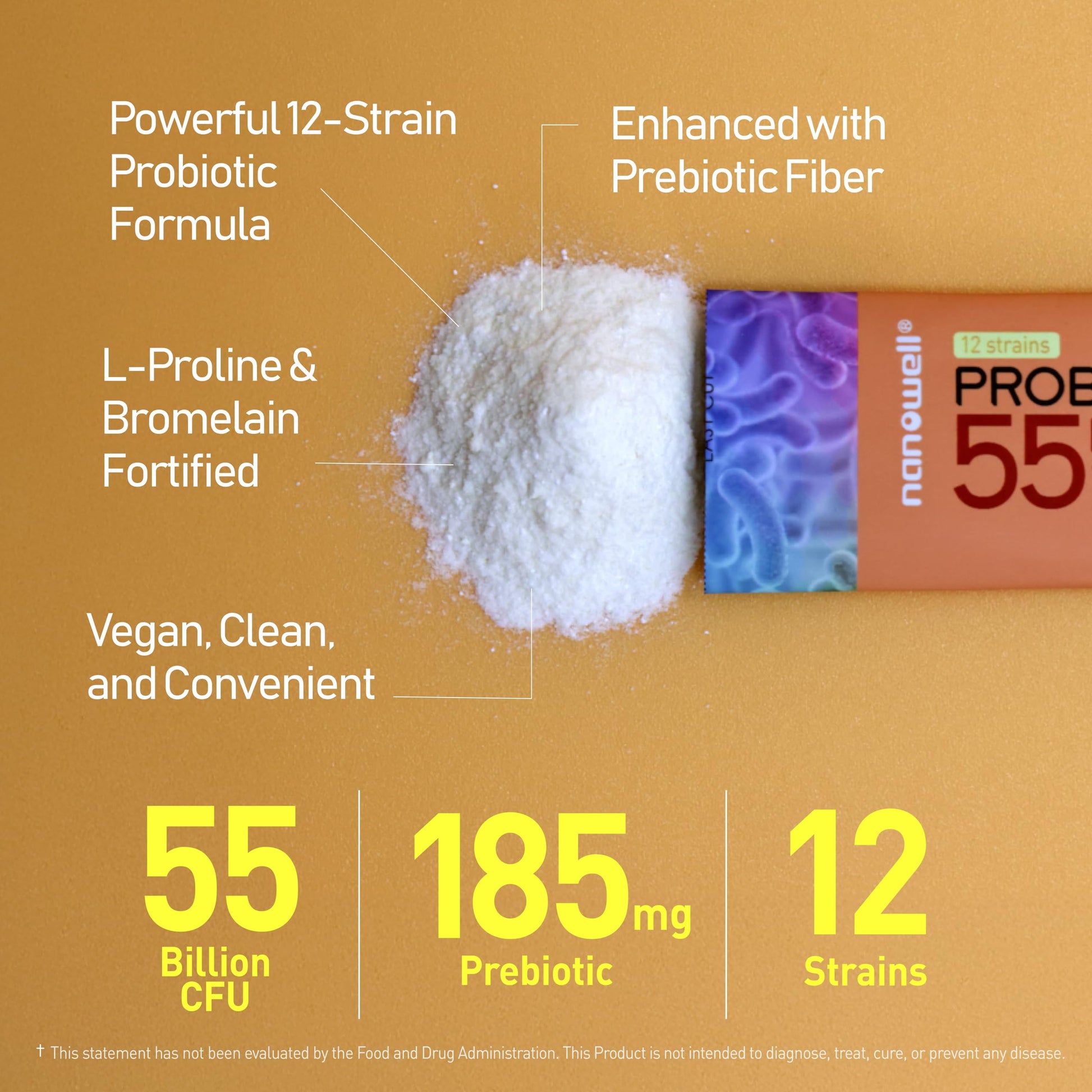 NANOWELL 12 Strains Probiotic 55 Billion CFU with Digestive Enzymes Powder - Immune Support, Gut Health, Probiotics, Prebiotics & Postbiotics - 60 Sticks, 60 Day Supply NANOWELL uk supplements