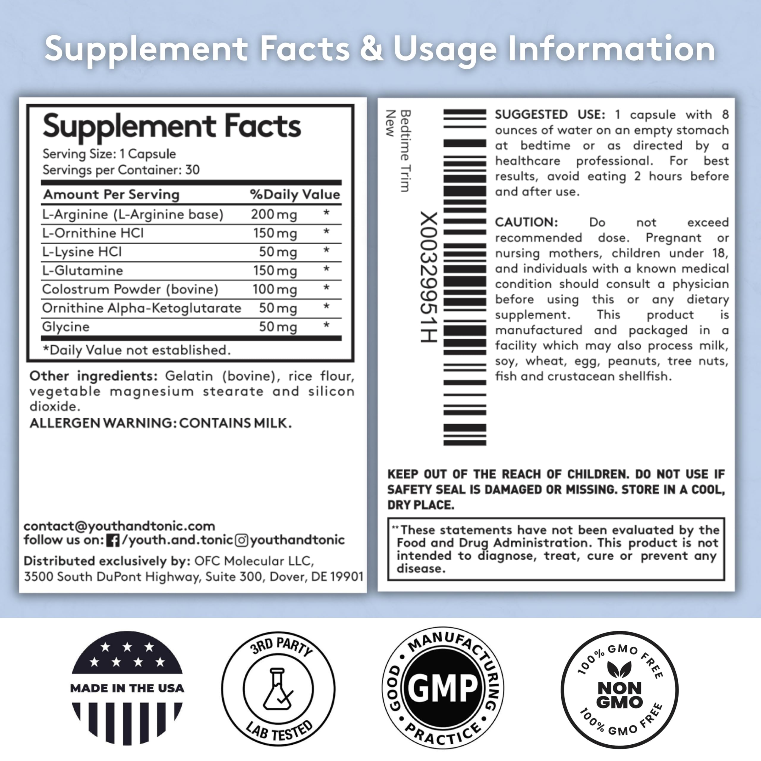 Youth & Tonic PM Bedtime Trim for Lean Appearance & Muscle Definition Support – Nighttime Amino Acids Supplement for Overnight Recovery, Men & Women, 30 Capsules Youth & Tonic uk supplements
