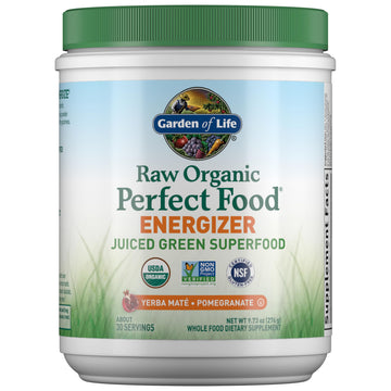 Garden of Life Raw Organic Perfect Food Energizer Juiced Green Superfood Powder - Yerba Mate Pomegranate, 30 Servings, Green Superfood Powder & Probiotics, Gluten Free Whole Food Greens Supplements Garden of Life uk supplements