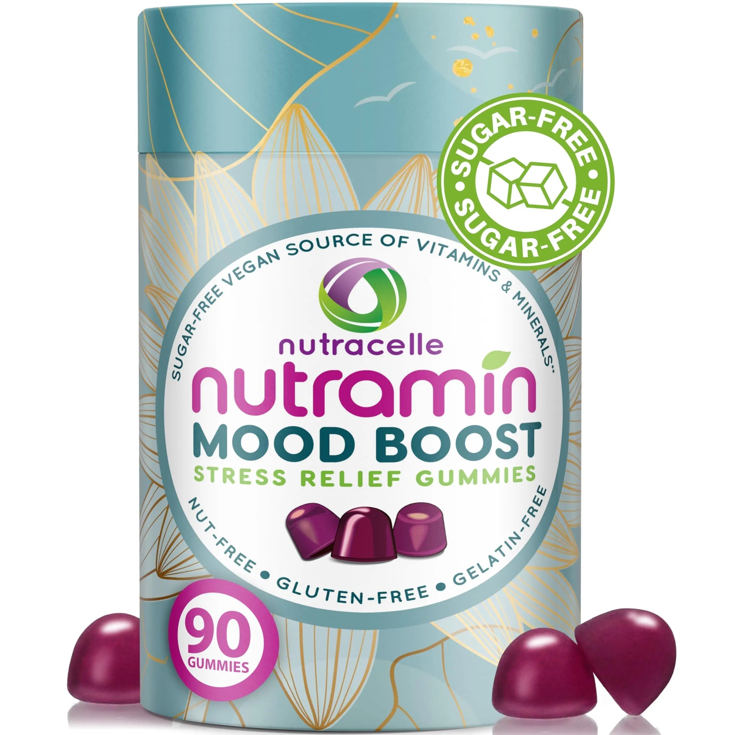 NUTRAMIN Mood Boost Multivitamin Gummy - Delicious & Yummy Anti-Stress Magnesium Ashwagandha Gummies + B Complex Vitamins for Focus and Calm Nutracelle uk supplements