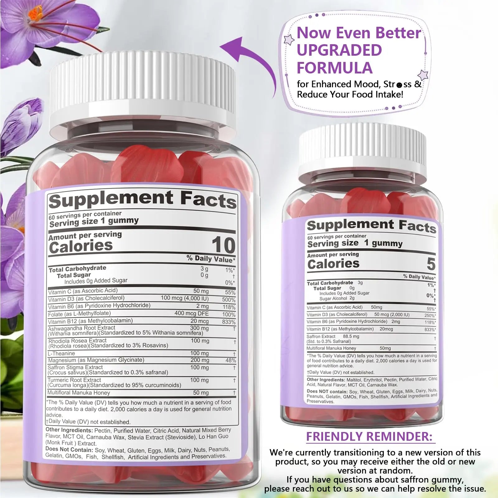 Saffron Supplements Gummies 100mg - 100% Pure Saffron Extract with Magnesium Glycinate, L-Theanine, Turmeric, Ashwagandha NEVISS uk supplements