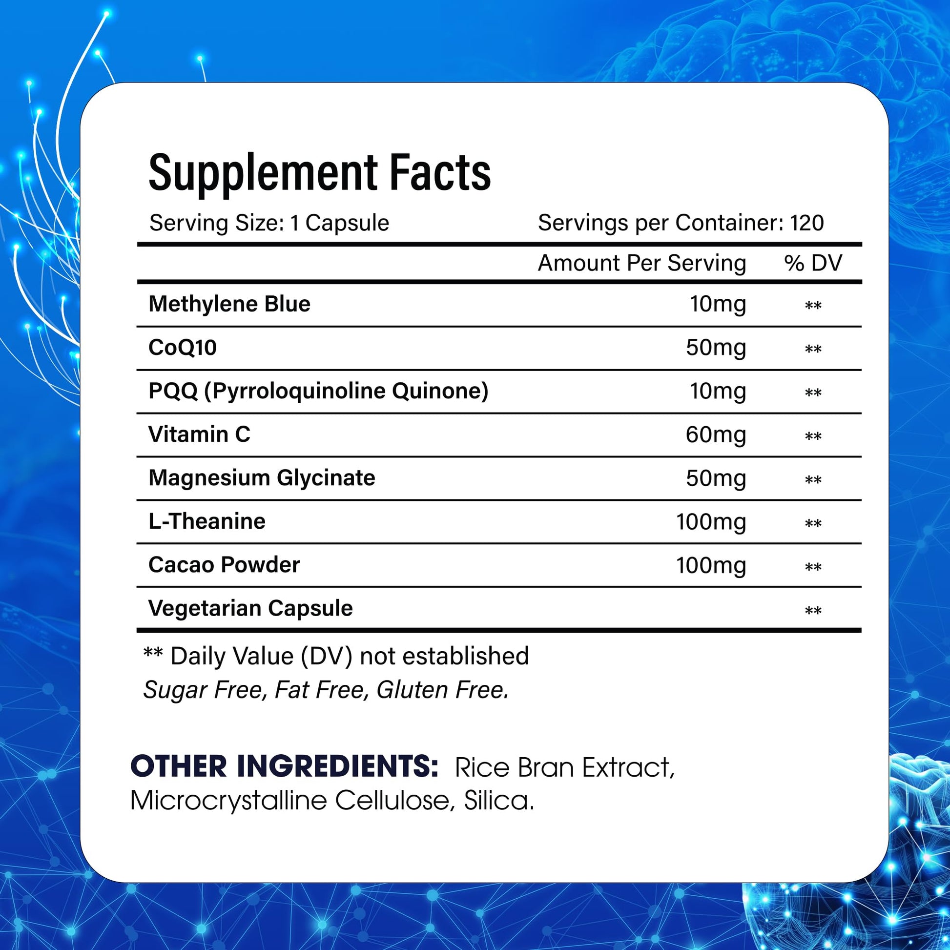 FitVitality Methylene Blue Capsules – Formulate CoQ10, PQQ, Vitamin C, L-Theanine, Cacao – 120 Vegan Capsules per Bottle – No Flavor, Easy Daily Use FitVitality uk supplements