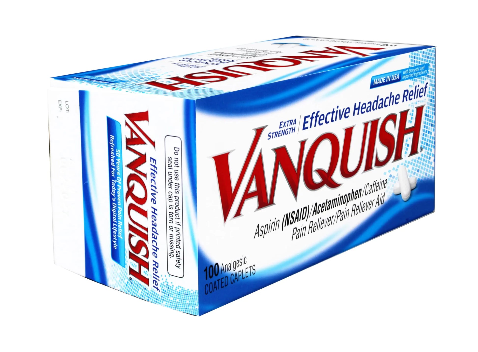 Vanquish Extra Strength Pain Reliever Headache Relief Aspirin Acetaminophen Caffeine 100 Coated Caplets (Pack of 2) Vanquish uk supplements