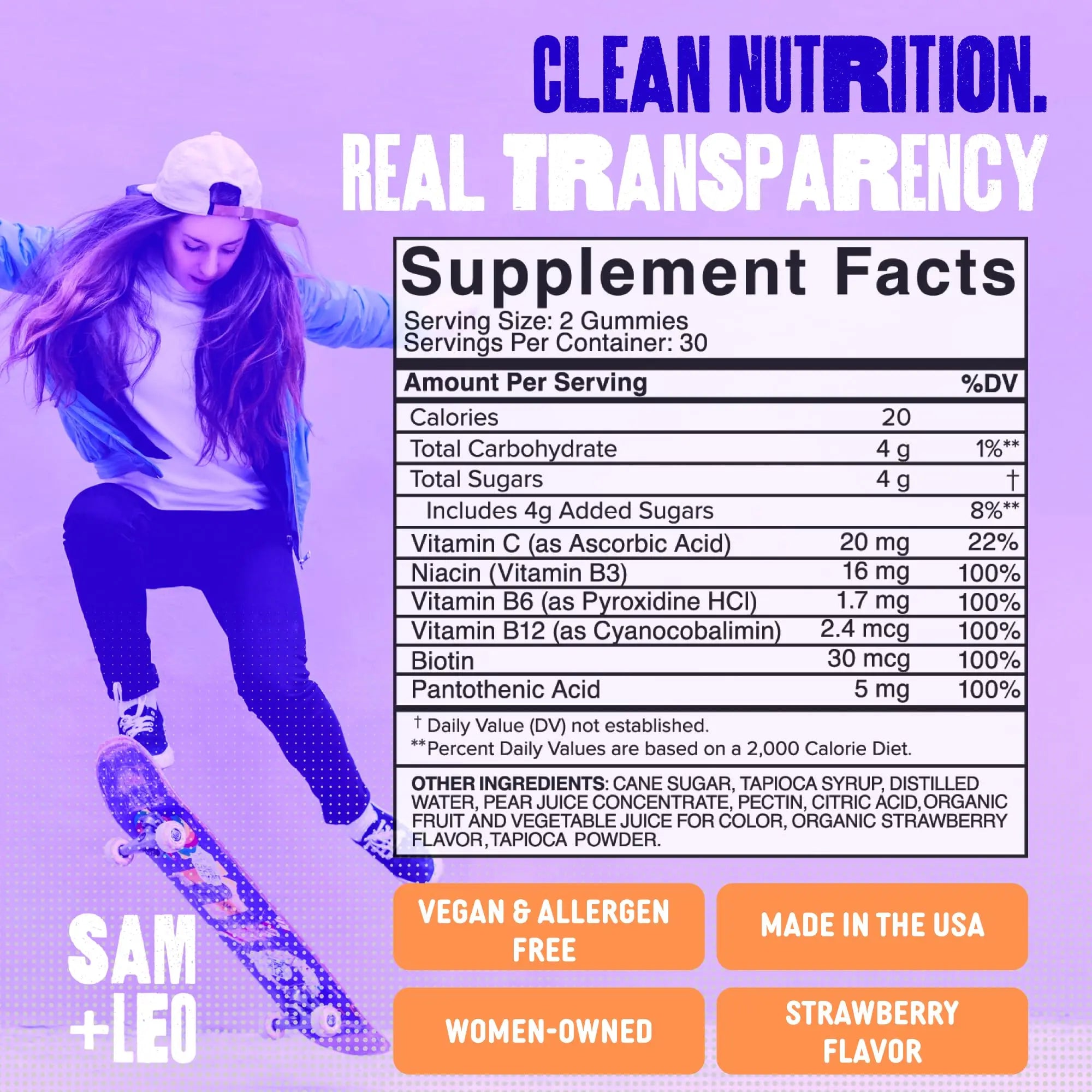 SAM+LEO Vitamin B Complex Gummies with Biotin for Kids & Teens - Caffeine-Free Focus & Energy Support Supplement Gummies | SAM+LEO uk supplements