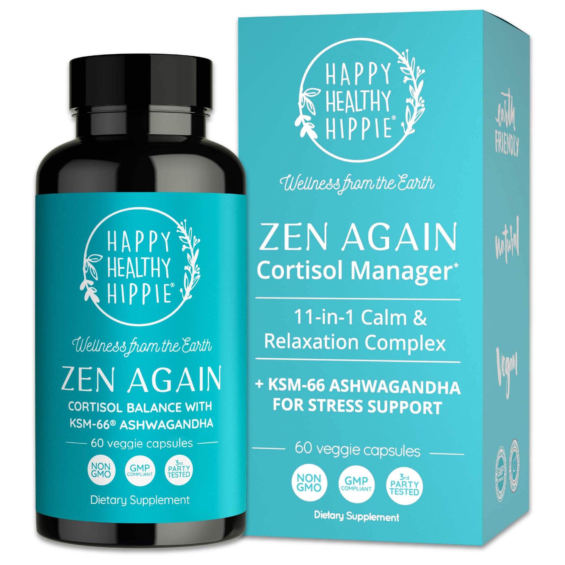 Zen Again Cortisol Manager with Ashwagandha KSM-66® | Cortisol Supplements for Women | 11-in-1 Complex | Natural Stress Support Supplement with L-Theanine, Rhodiola & Magnesium | Vegan, 60 Ct Happy Healthy Hippie uk supplements