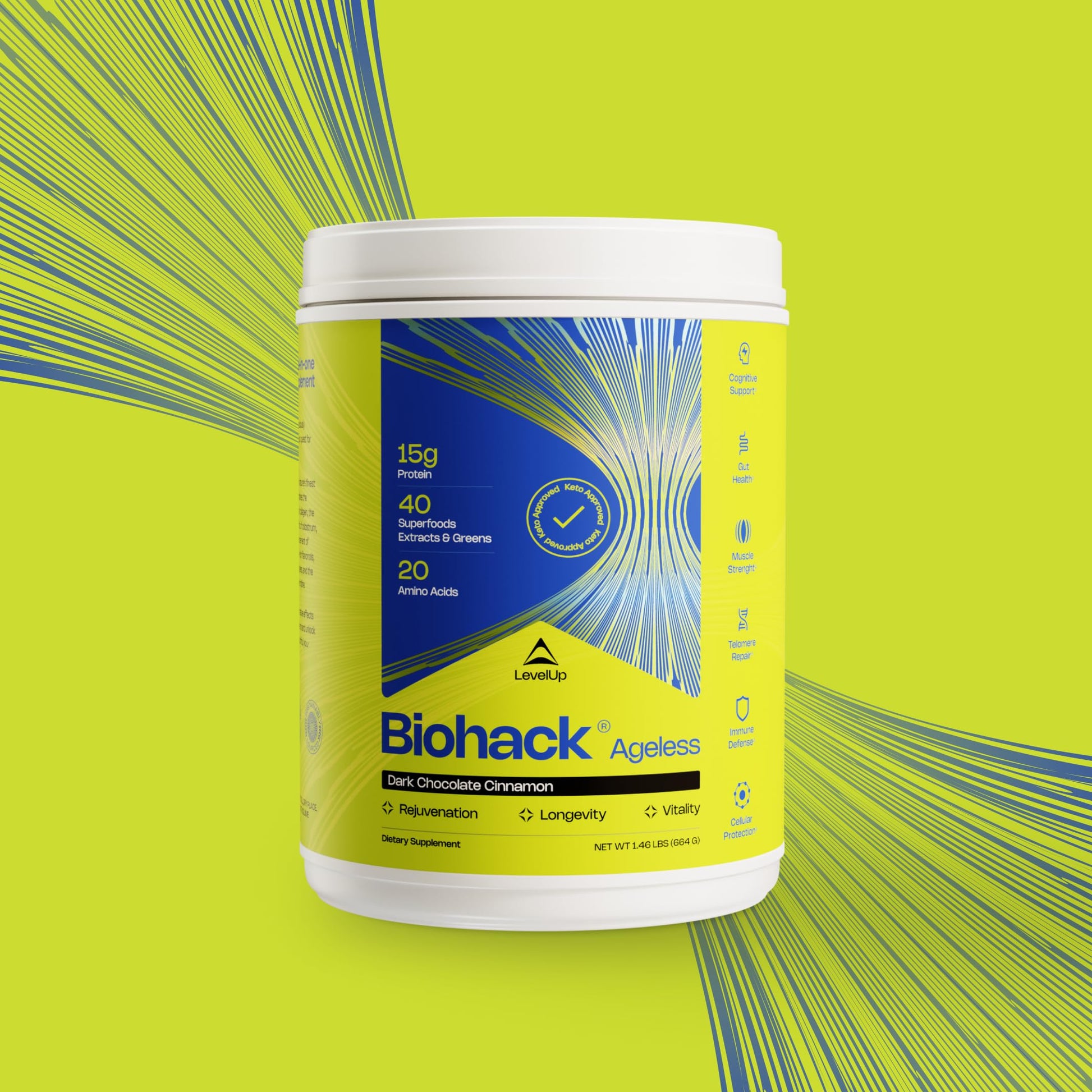 LevelUp Biohack Ageless: Colostrum Collagen Superfoods Antioxidants Spermidine Amino Acids Creatine for Women and Men, Total Body Rejuvenation (Dark Chocolate Cinnamon) LevelUp uk supplements