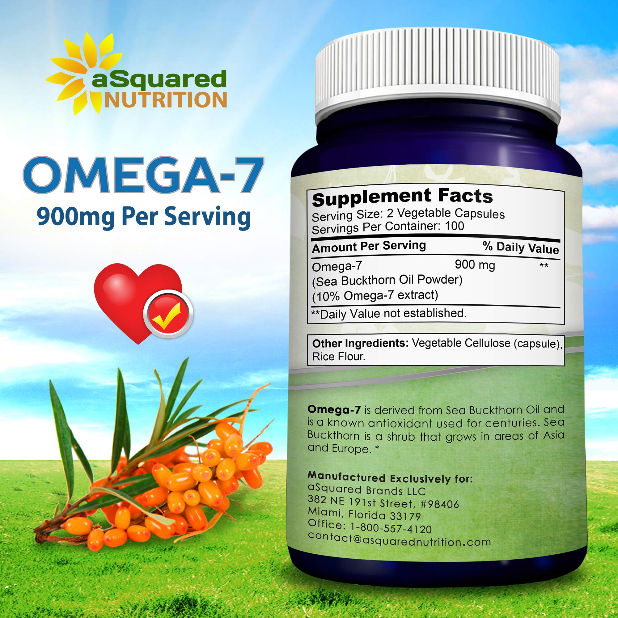 aSquared Nutrition Purified Omega 7 Fatty Acids-200 Capsules from Natural Sea Buckthorn aSquared Nutrition uk supplements