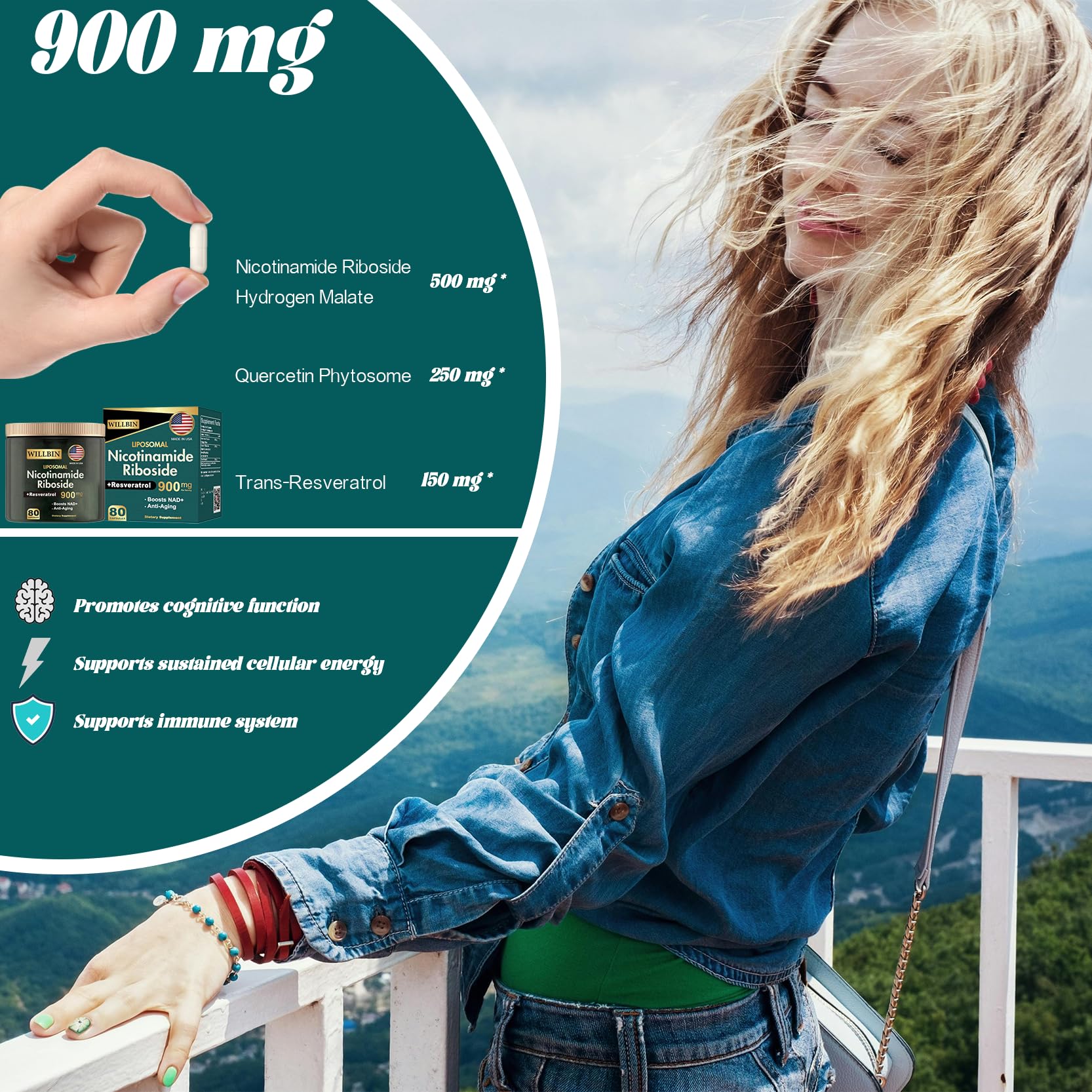 Willbin Liposomal NAD+ Supplement, Nicotinamide Riboside with Resveratrol, NAD Nicotinamide Riboside Boost Energy Focus Anti-Aging for Women & Men - 80 Vegan Capsules Willbin uk supplements