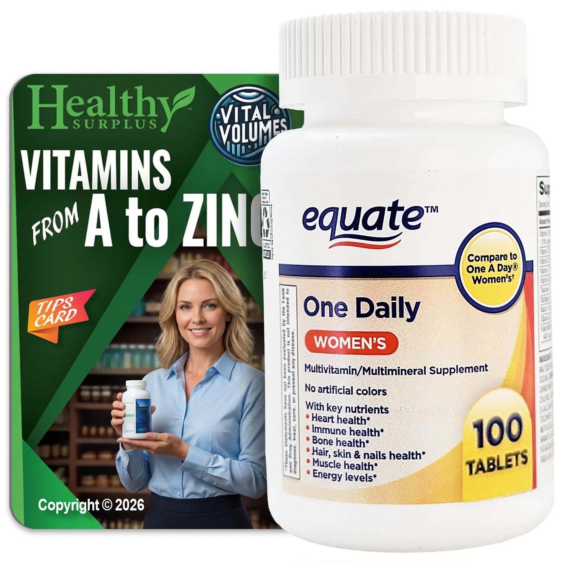 Healthy Surplus Equate One Daily Women's Multivitamin/Multimineral Supplement 100 Tablets and Vital Volumes Vitams Healthy Surplus uk supplements