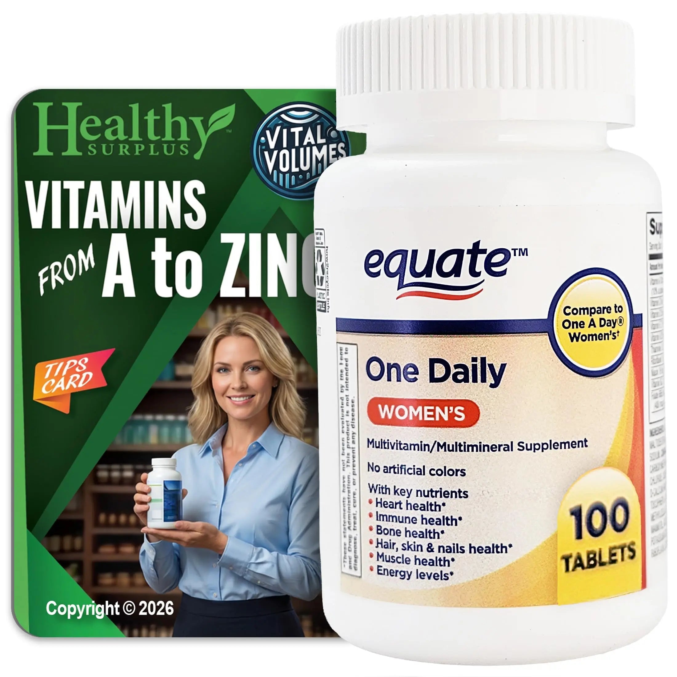 Healthy Surplus Equate One Daily Women's Multivitamin/Multimineral Supplement 100 Tablets and Vital Volumes Vitams Healthy Surplus uk supplements