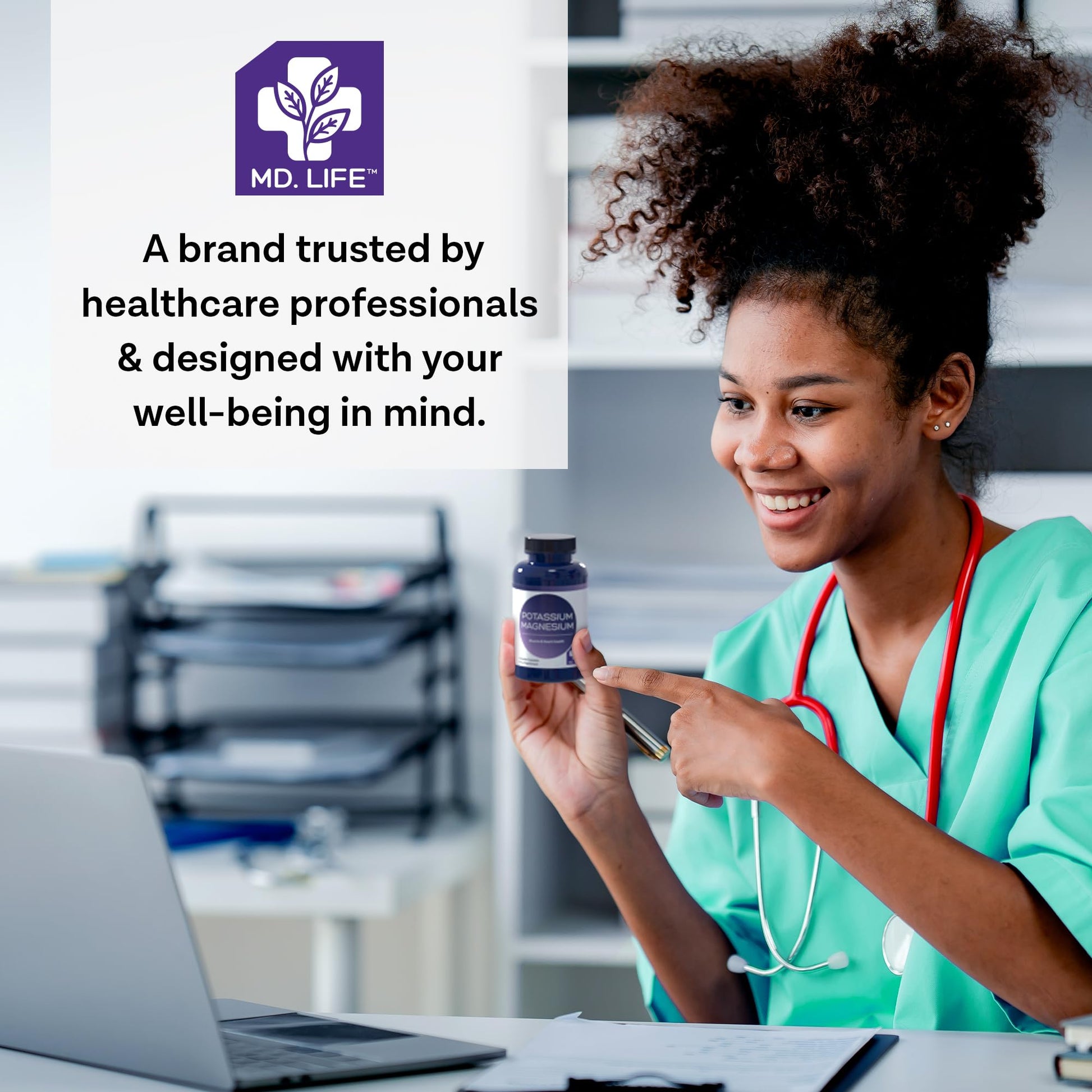 MD. Life Potassium Magnesium Supplement - 30 Capsules - High Absorption Magnesium Complex - Potassium Supplement to Support Vascular Health & Leg Cramp MD.LIFE uk supplements