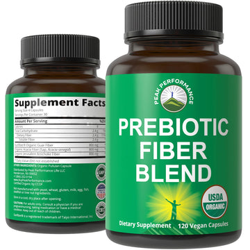 USDA Organic 3-in-1 Prebiotic Fiber - Vegan Capsules for Gut, Digestive Health. Raw Whole Food Plant Based Prebiotics Pills Supplement with Inulin (Jerusalem Artichoke), Acacia Fibers, SunFiber Peak Performance uk supplements