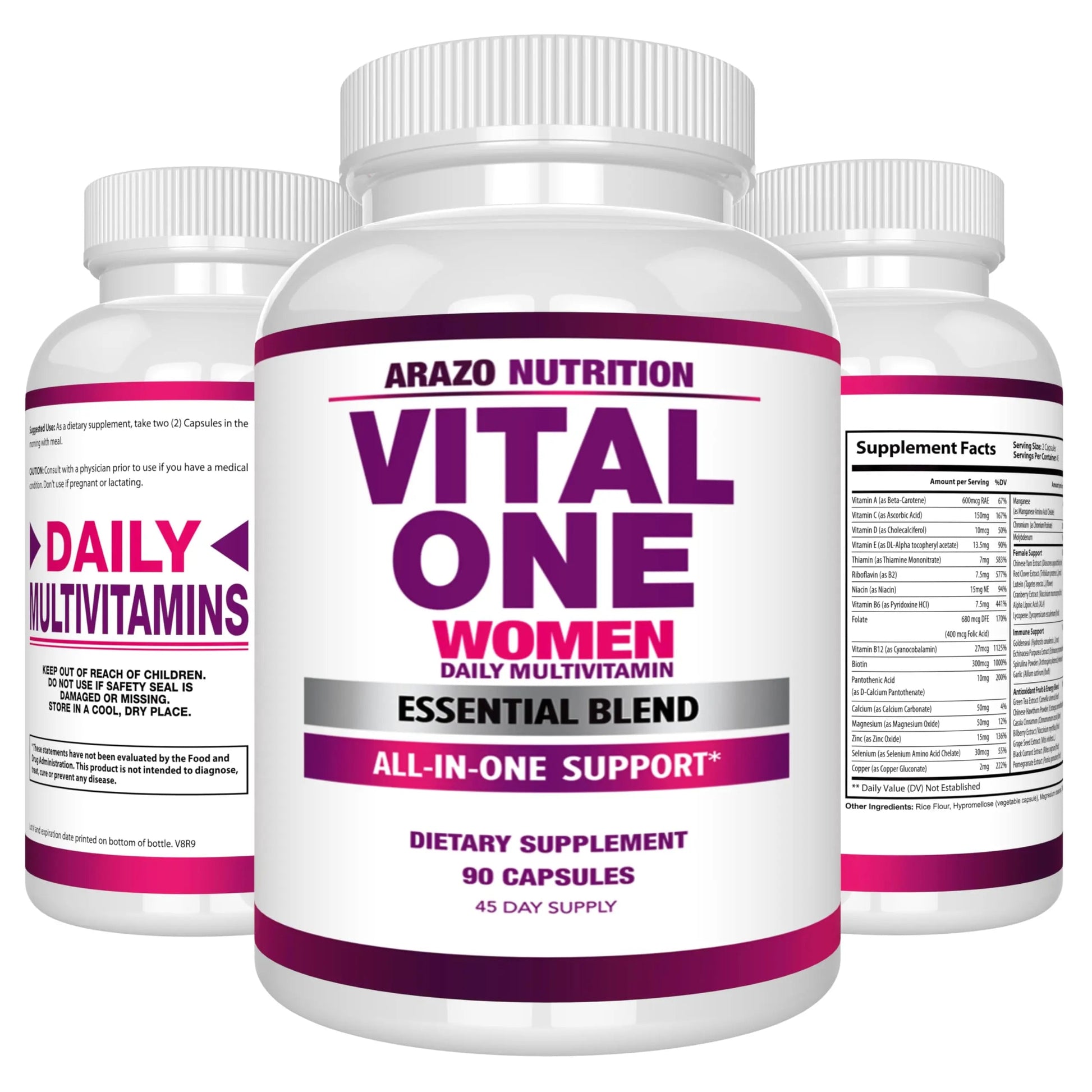 Arazo Nutrition Vital One Multivitamin for Women - Daily Wholefood Supplement - 90 Vegan Capsules Arazo Nutrition uk supplements