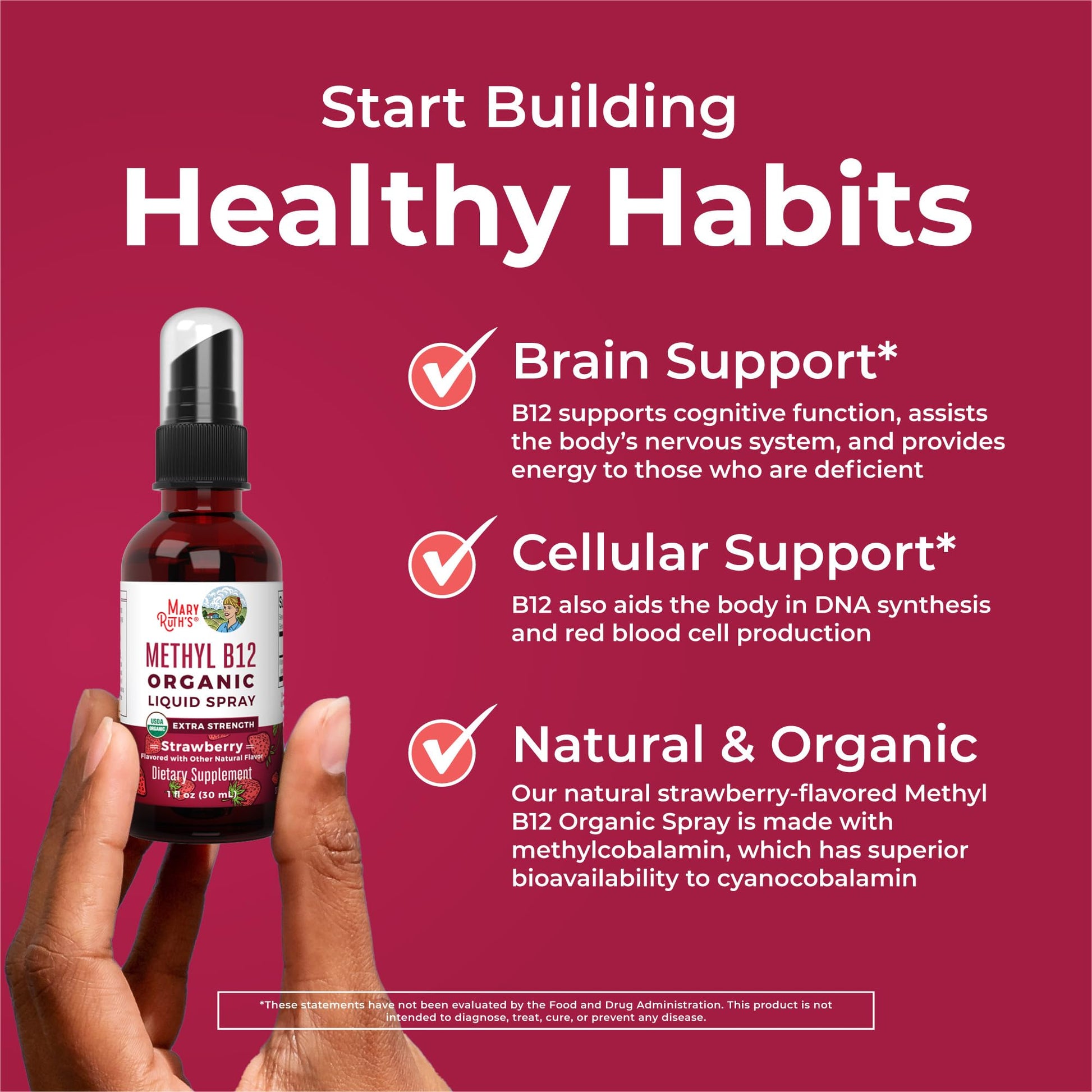 MaryRuth Organics Vitamin B12 Liquid Spray | Vegan, Non-GMO, Gluten-Free | USDA Organic Supplement | Energy & Nervous System Support | B12 Vitamins for Women & Men | 720 mcg | 1 Fl Oz MARYRUTH'S uk supplements