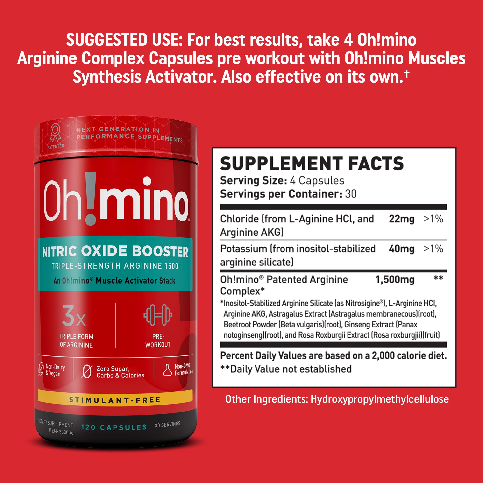 Oh!mino Nitric Oxide Supplement Activator Booster, Triple Strength L-Arginine for Energy Oh!mino uk supplements